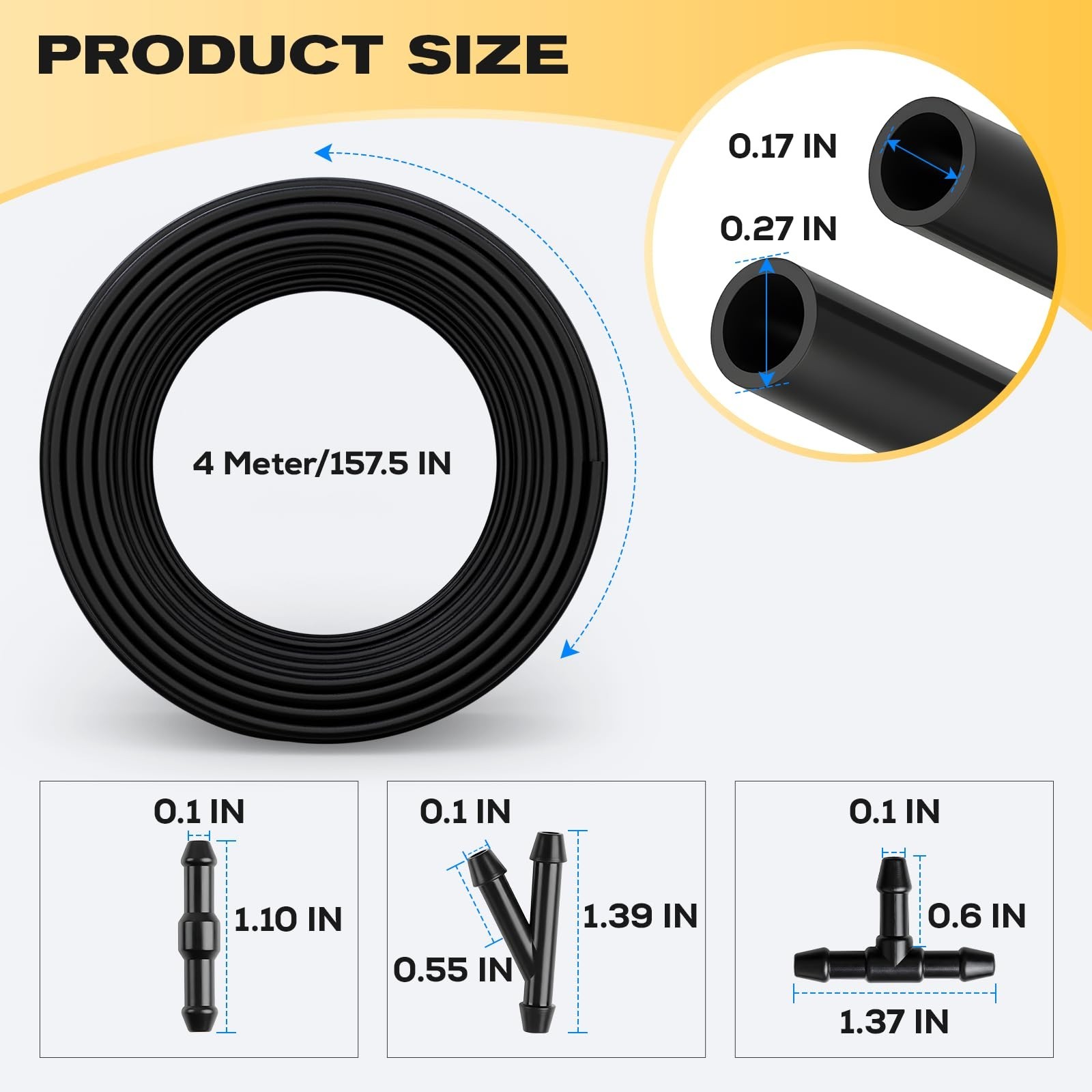 Windshield Washer Hose Kit, 4M Flexible Durable Rubber Washer Fluid Tubing & 30