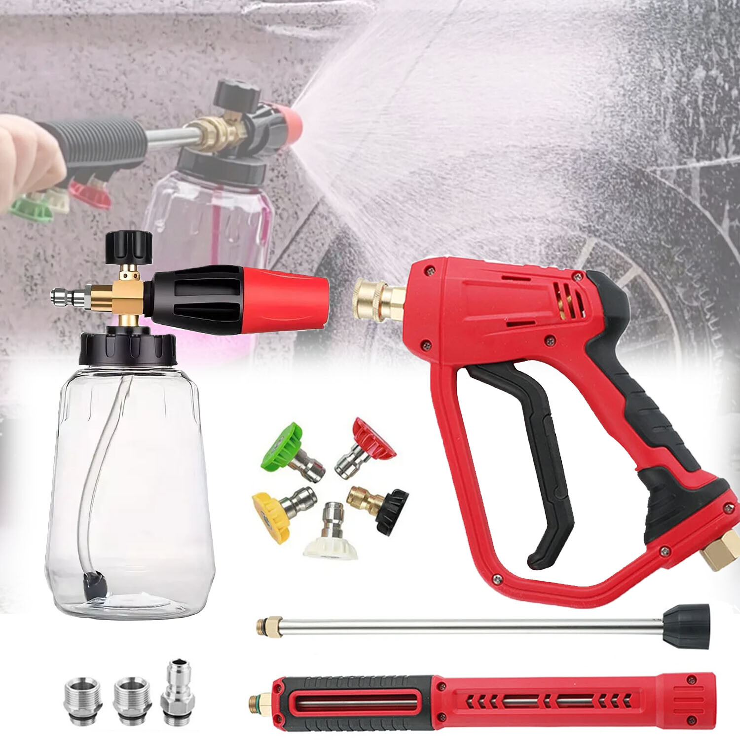 Foam Cannon Dual Connector Pressure Washer Foam Blaster 1/4″ 4000 PSI 5 Nozzles