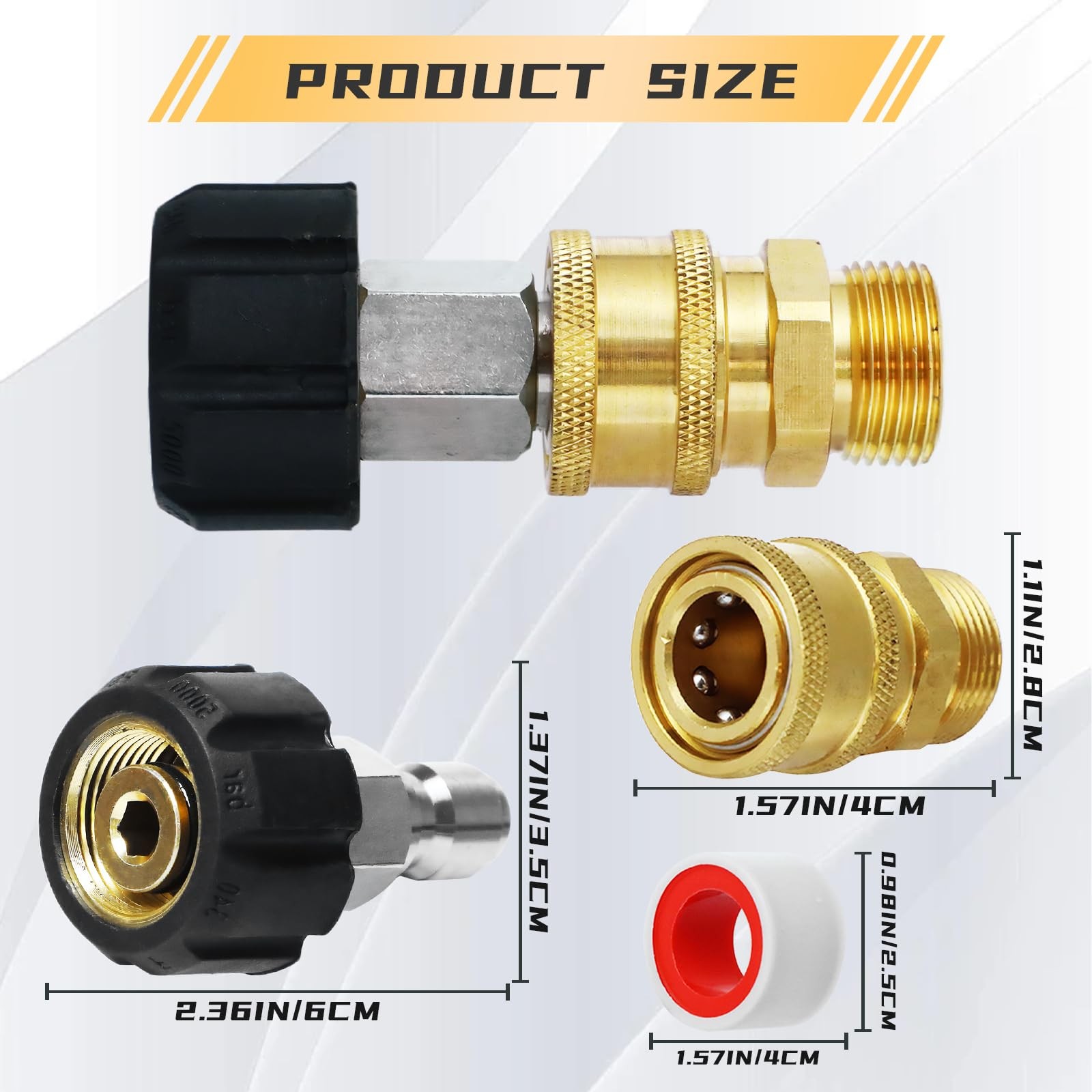 Pressure Washer Quick Connect Hose Fitting Adapter Set 3/8 Inch To M2215mm