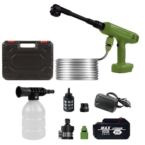 Portable Cordless Pressure Washer 1200PSI, 4Ah Battery & Charger, 6-in-1 Nozzle,