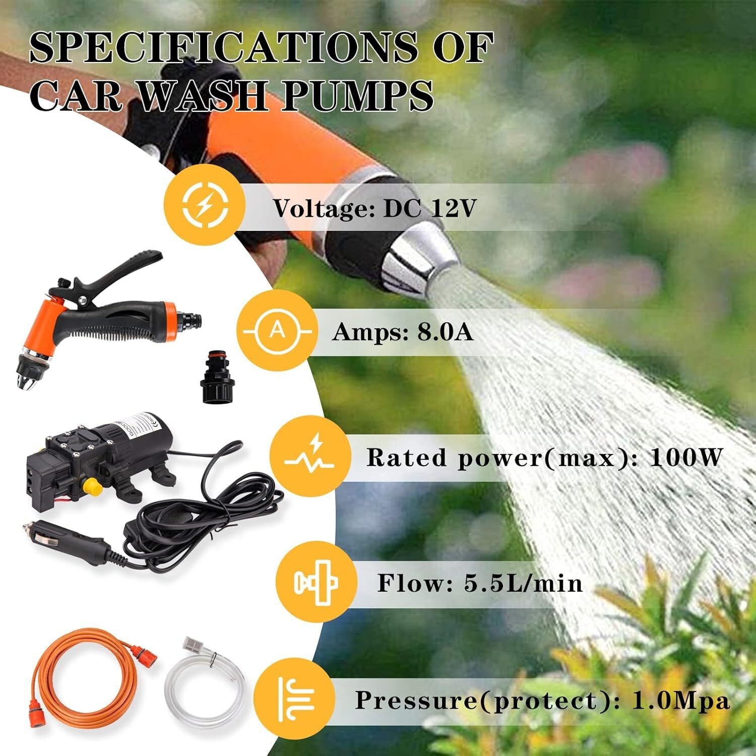 12V Spray Gun & Water Pump & Hose Kit For Wash Car Garden Watering 130PSI