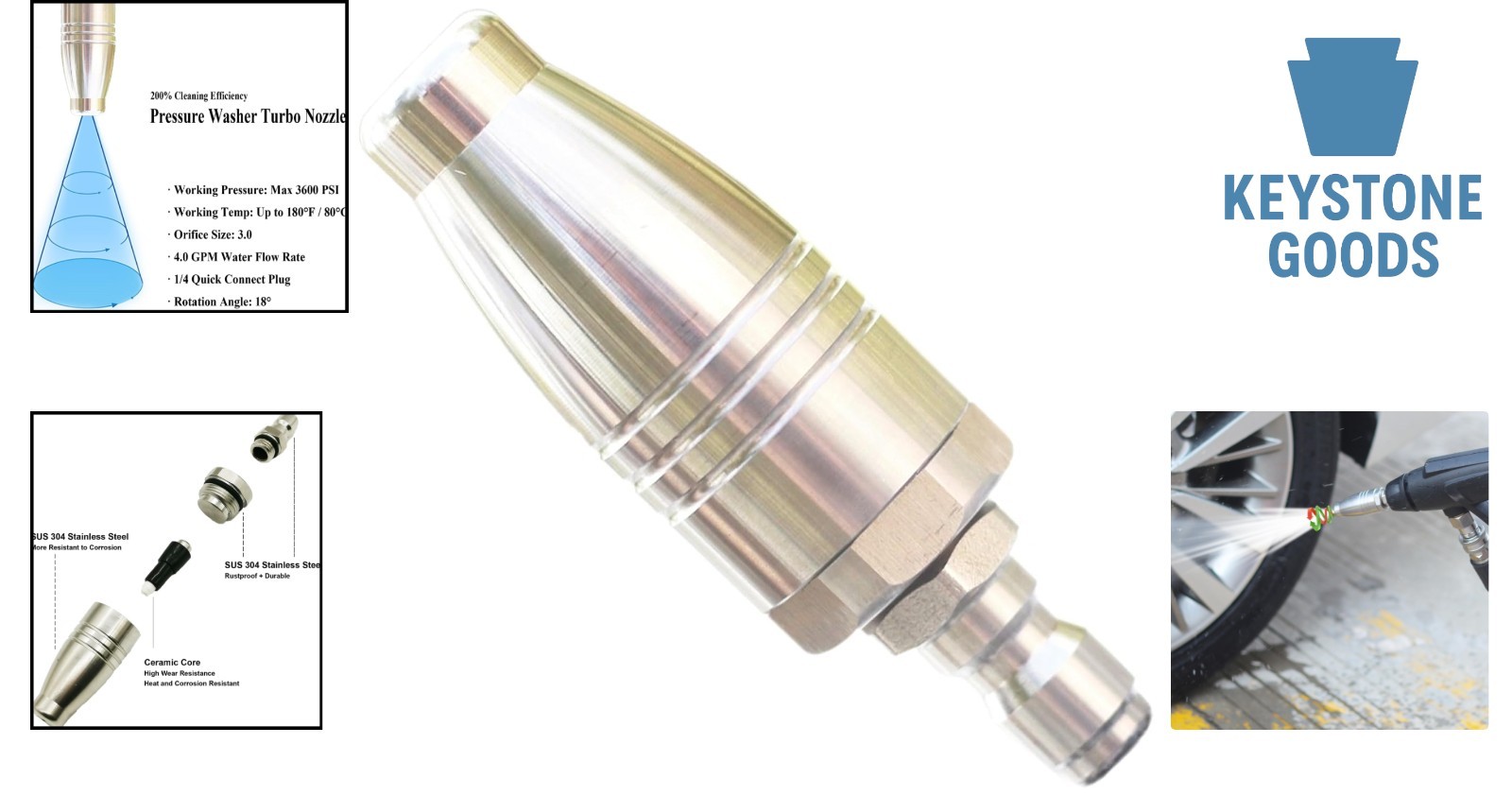 3600 PSI SUS304 Stainless Steel Turbo Nozzle for Pressure Washers
