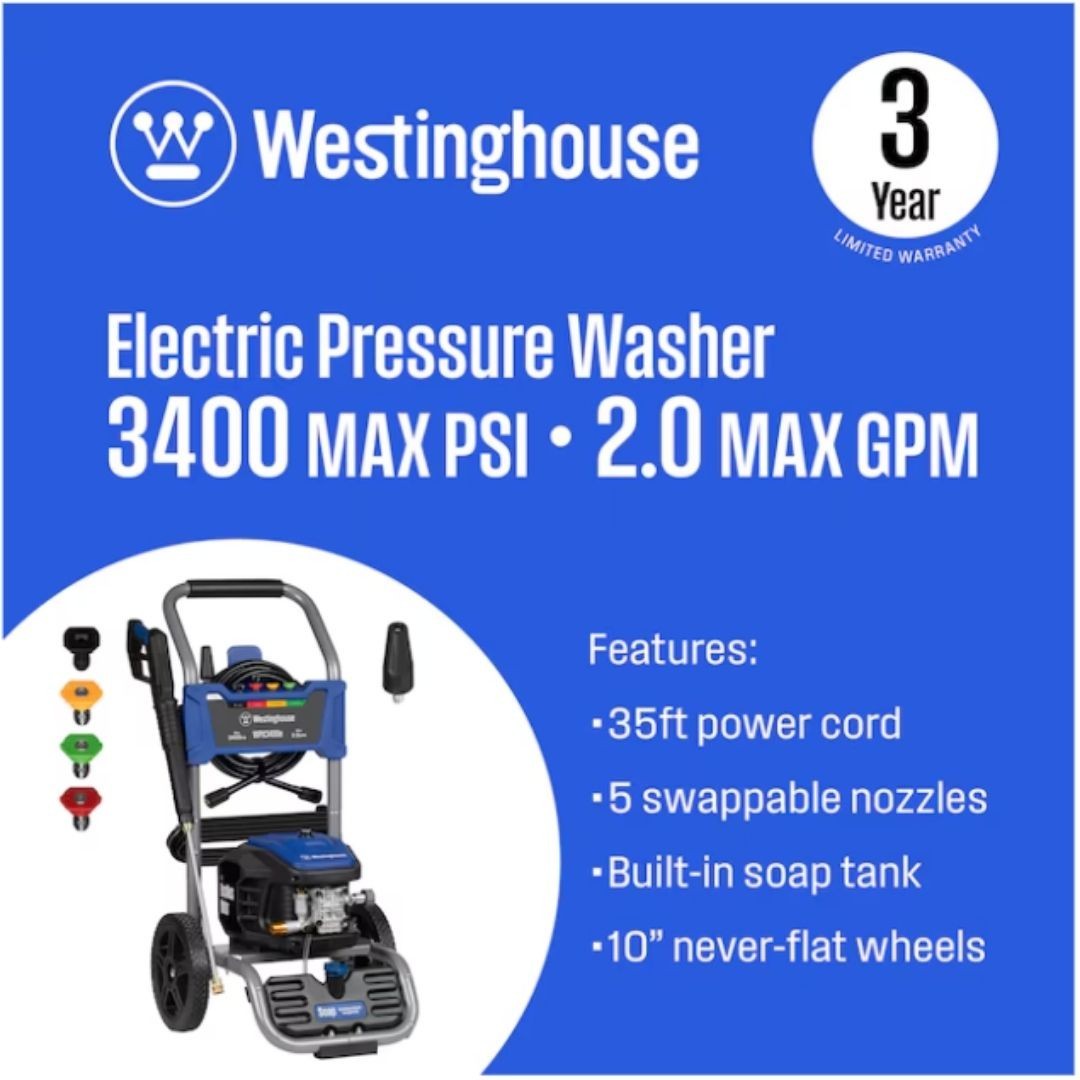 Westinghouse WPX3400e Brushless Heavy Duty 3400-PSI 2-GPM Cold Water Electric