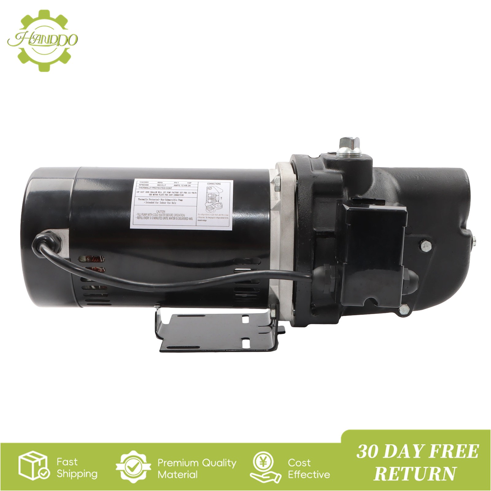 SWS100 Cast Iron Shallow Well Jet Pump 510 Gallons Per Hour 1HP 3480RPM 115/230V