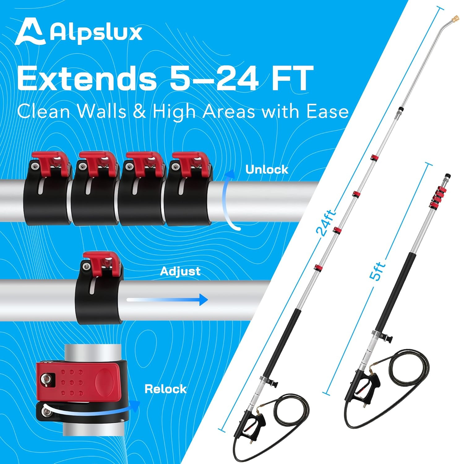 Gutter Cleaning Tools 24 FT Telescoping Pressure Washer 3 Extension Wands, Gutte