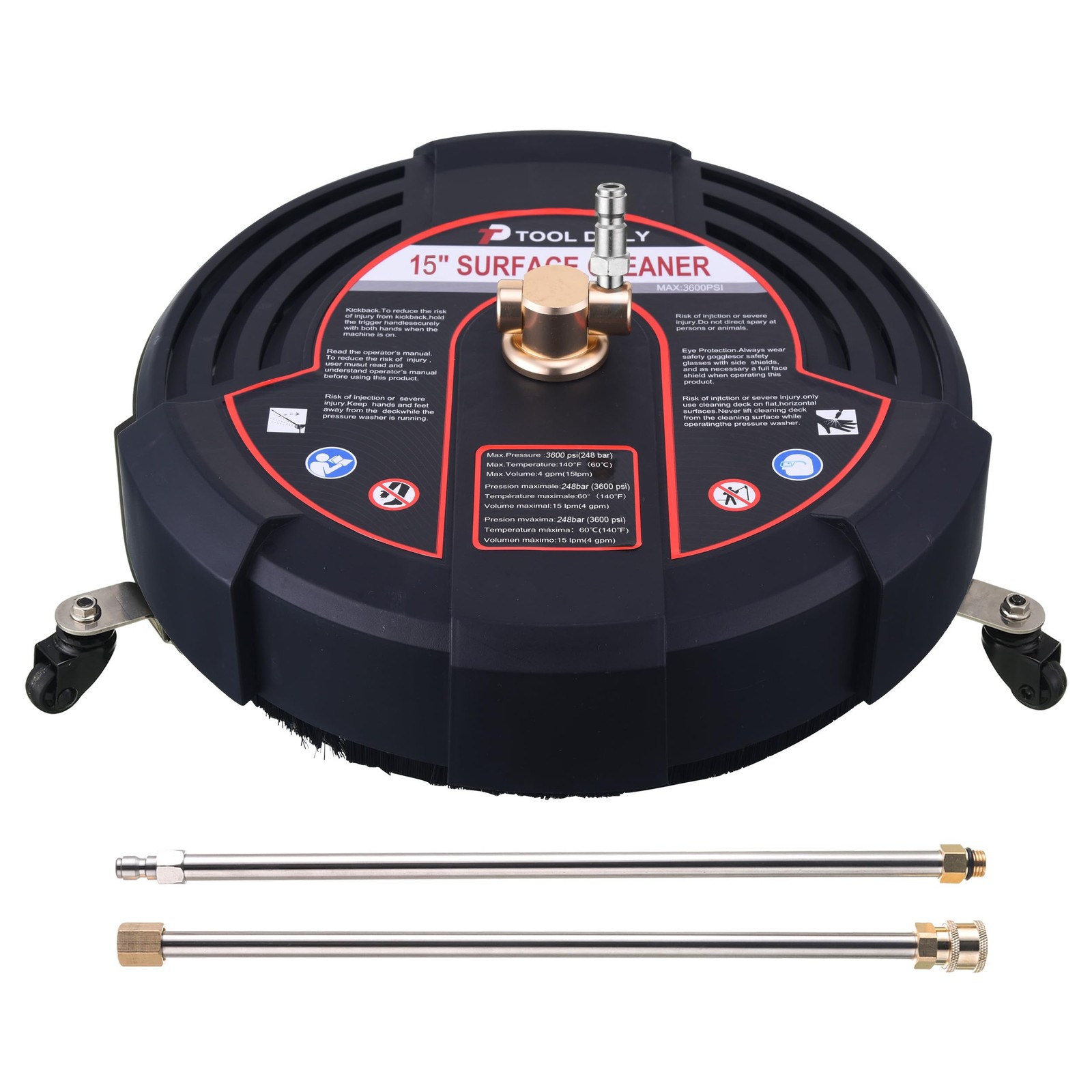 Tool Daily 15 Inch Pressure Washer Surface Cleaner with 3 Wheels, 2 Extension…