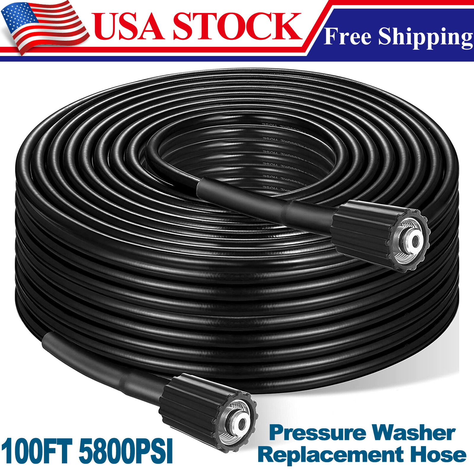 High Pressure Washer Hose 25-100ft 5800PSI M22-14mm Power Washer Extension Tube