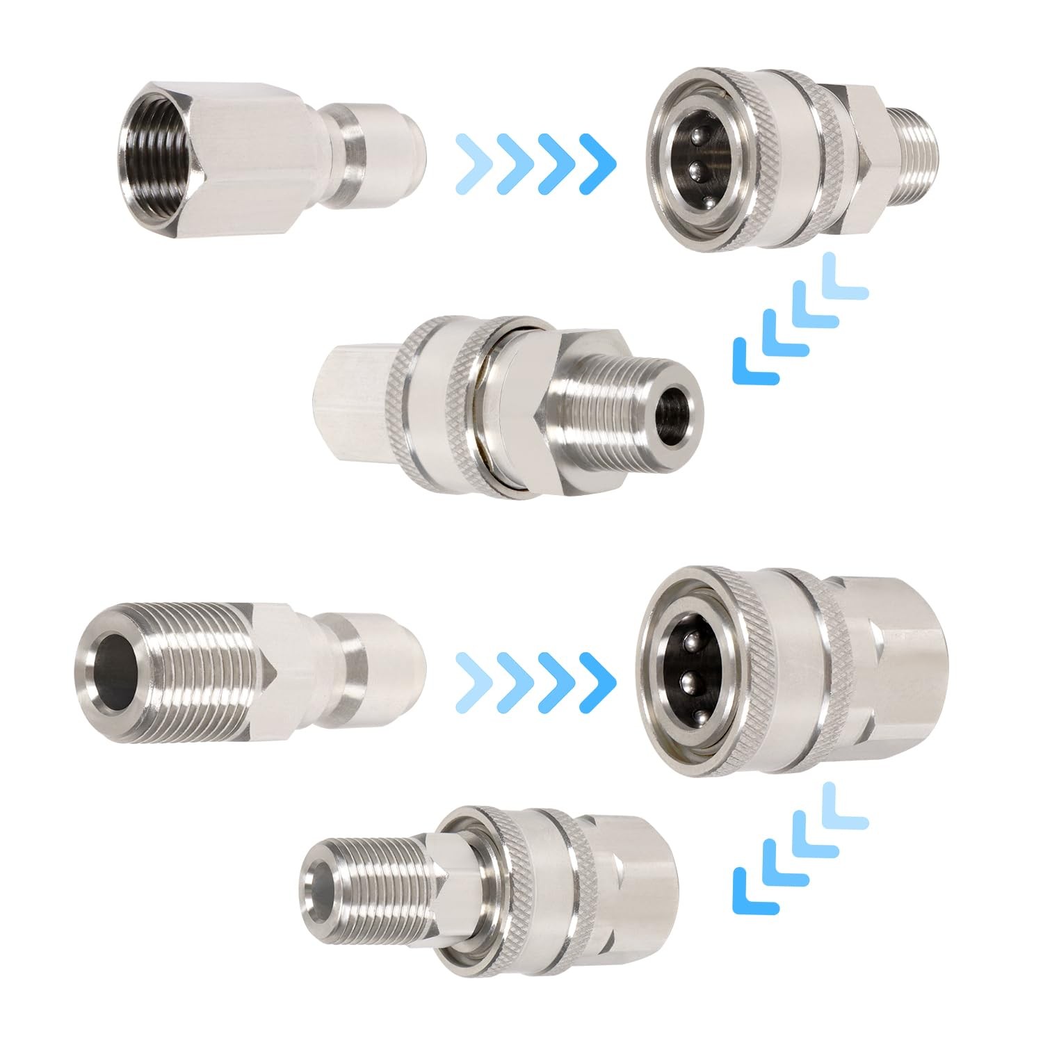 3/8 Inch Stainless Steel Quick Connect Coupler Fittings NPT Male Thread Kit