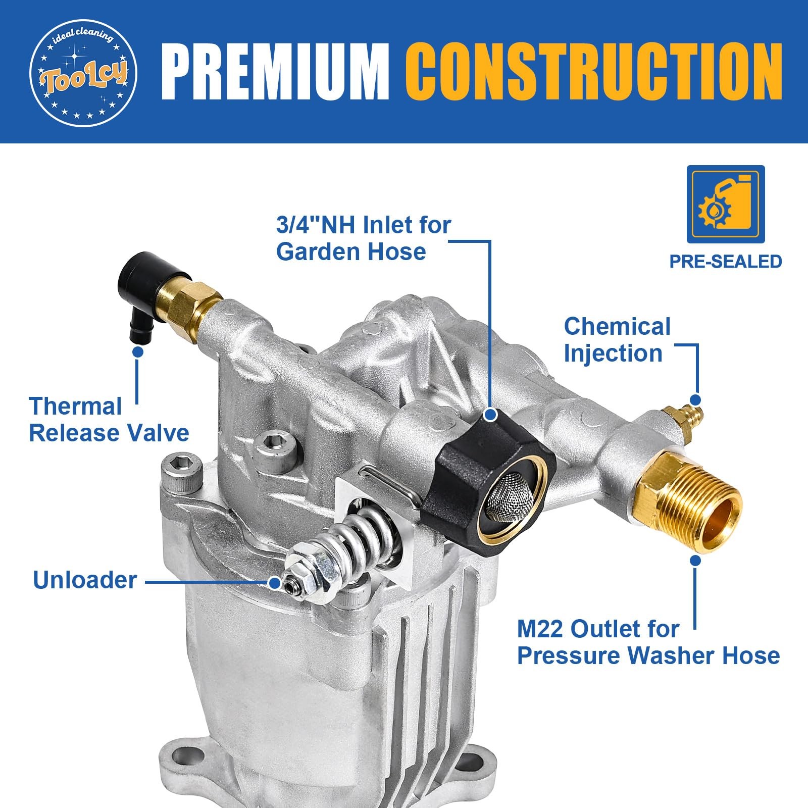 TOOLCY 3/4″ Shaft Horizontal Pressure Washer Pump, 2600-3200 PSI @ 2.5 GPM – …