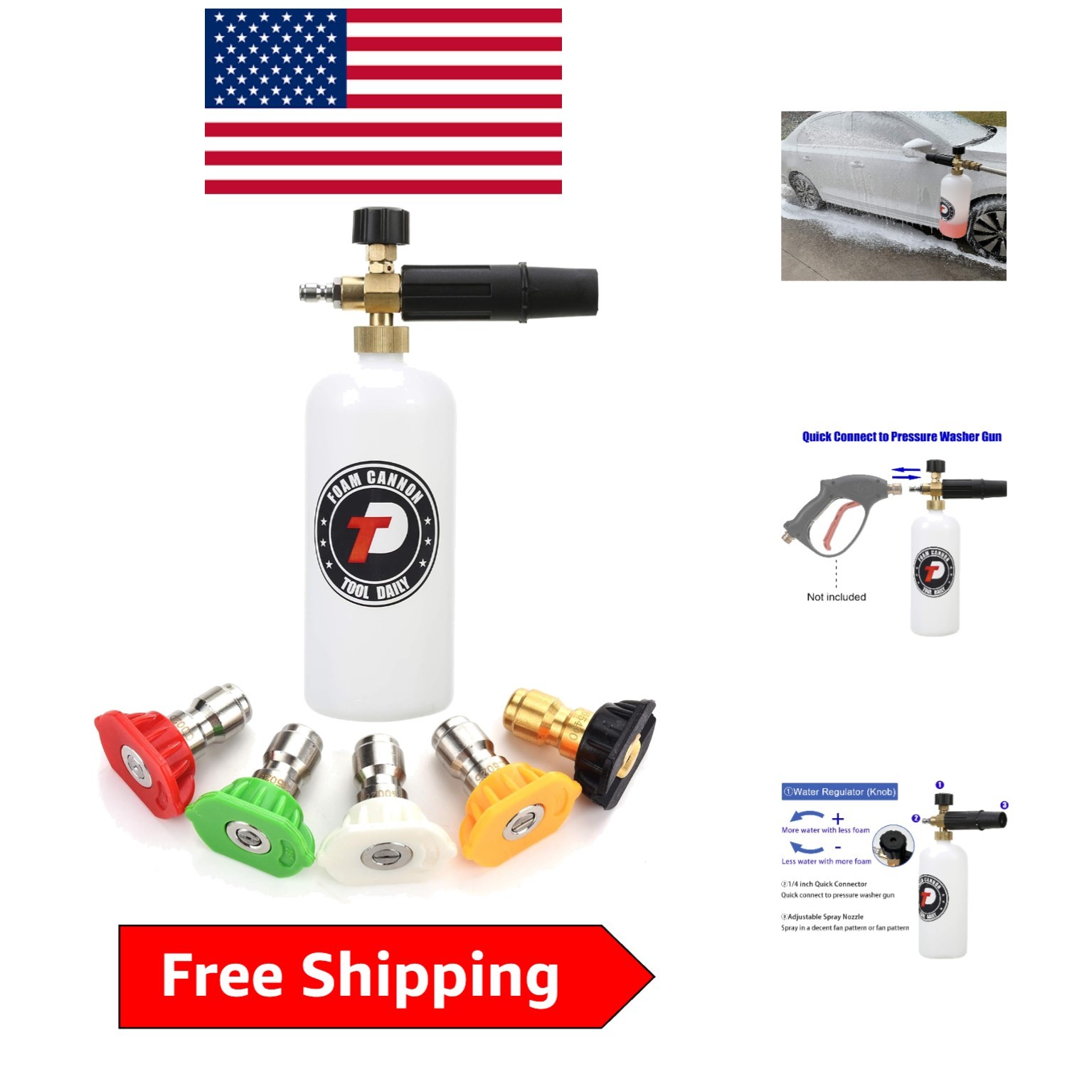 Foam Cannon Pressure Washer Accessory – 3000 PSI with 5 Interchangeable Nozzles