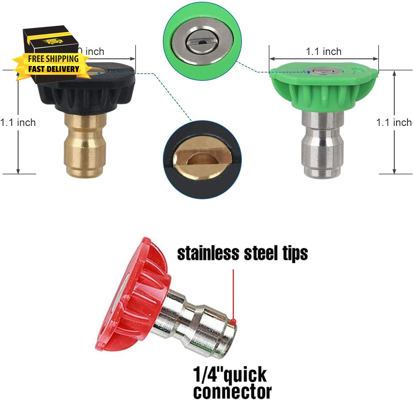 7 Pack Pressure Washer Spray Nozzle Tips Multiple Degrees, 14Inch Quick Connect,