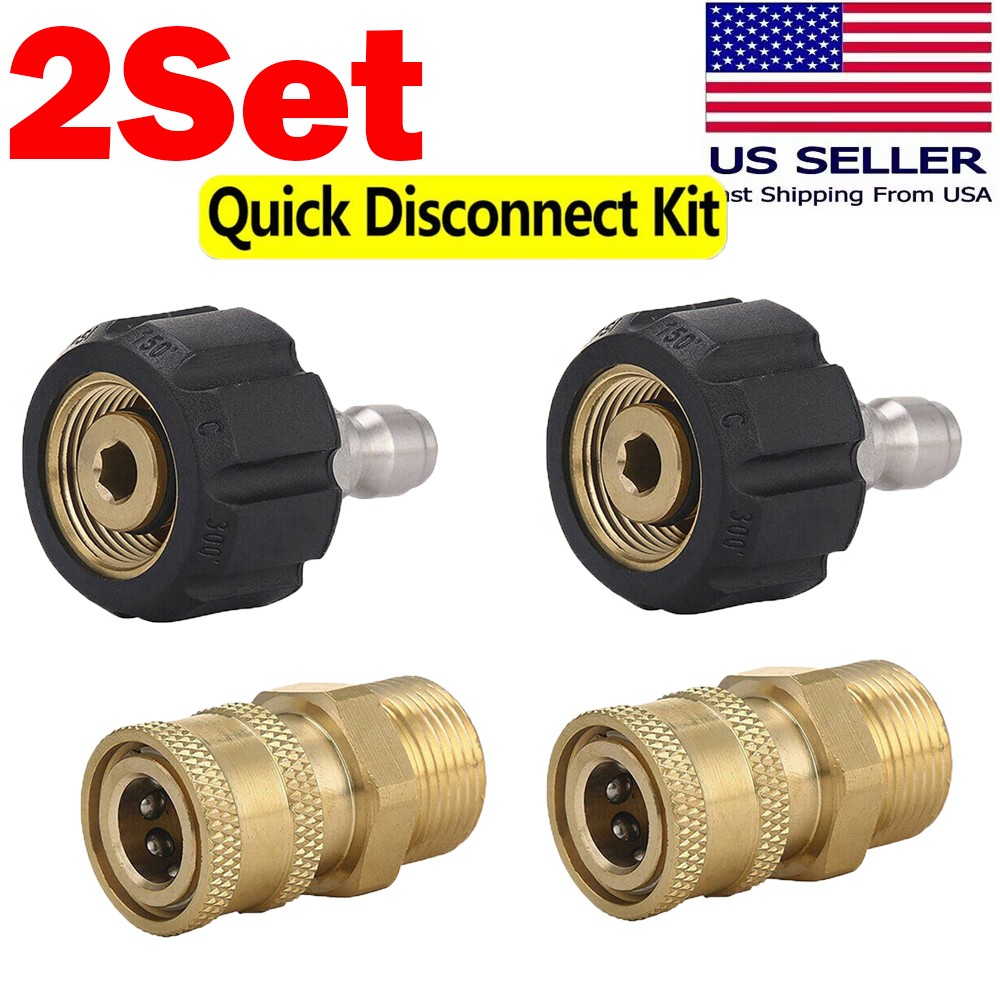 2Sets 1/4 Inch Pressure Washer Hose Connector M22 to 1/4 Quick Connect Kit