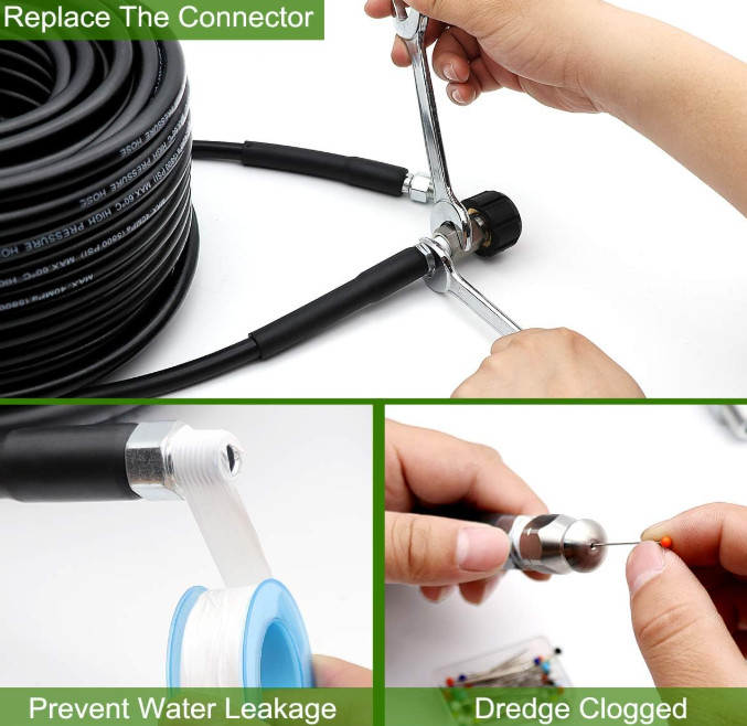 25FT 5800 PSI Pressure Washer Hose Jetter Nozzles Kit 1/4”NPT Sewer Drain R…