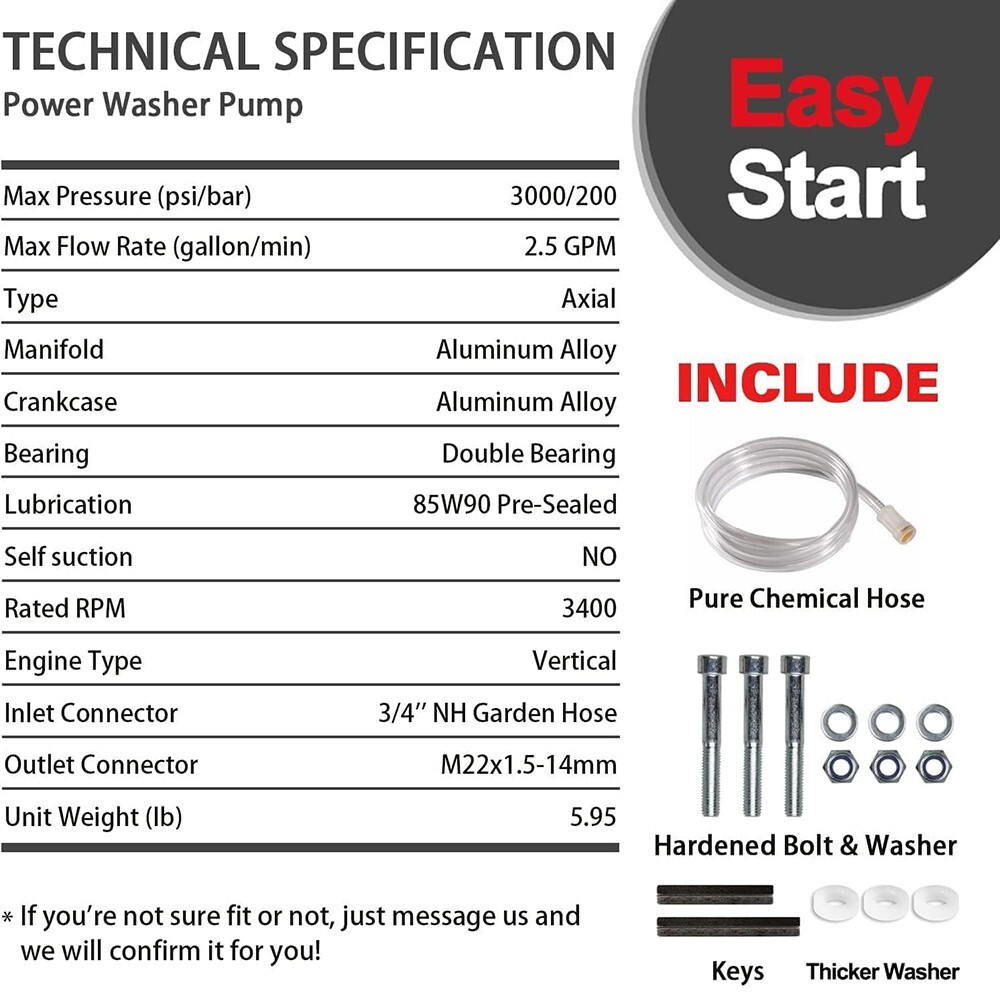 YAMATIC 7/8″ Shaft Vertical Pressure Washer Pump 3000 PSI 2.5 GPM