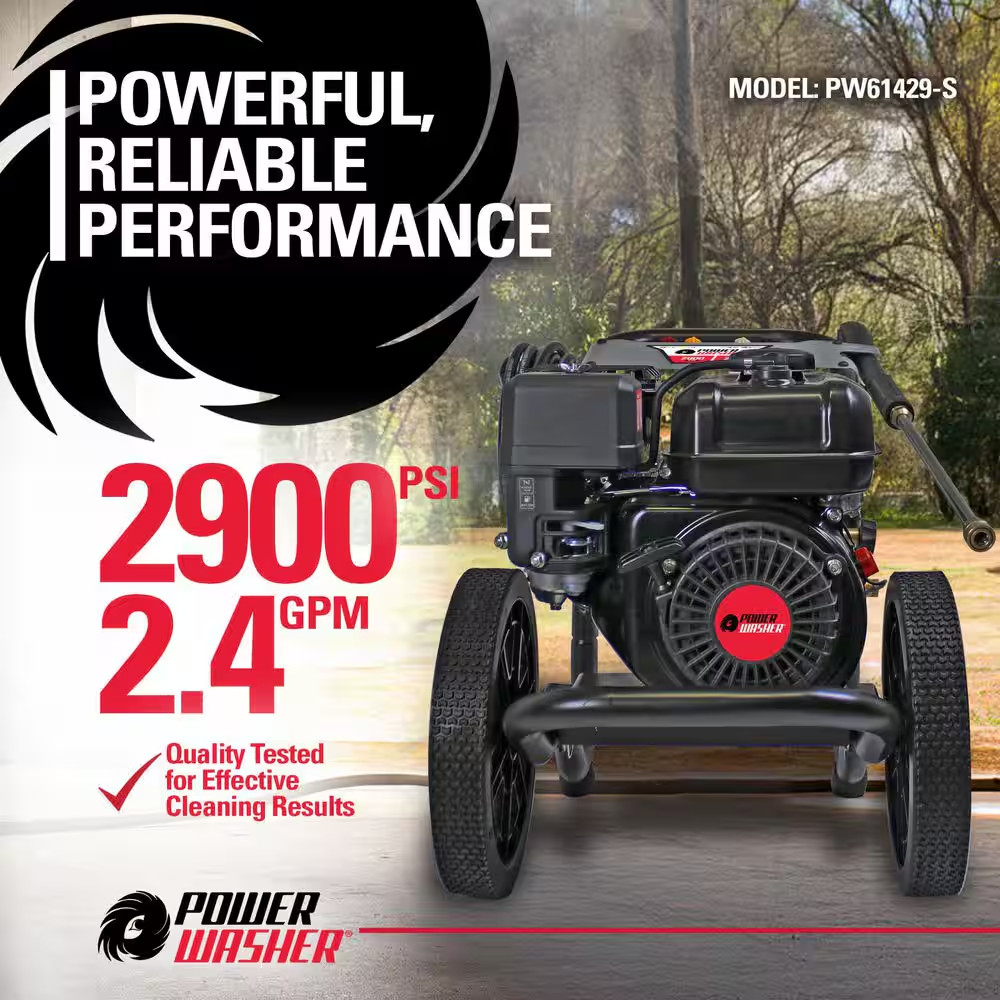 2900 PSI 2.4 GPM Gas Pressure Washer, Maintenance-Free Pump, Reliable Residentia