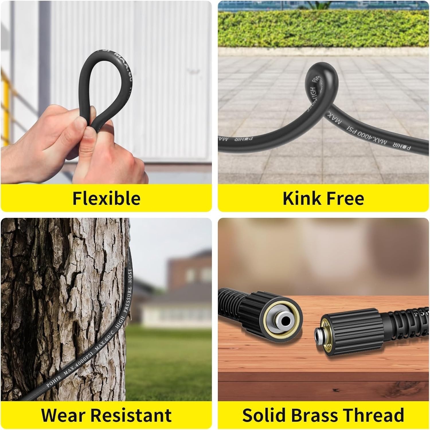 POHIR 100FT 4000PSI Pressure Washer Hose Kink Resistant 1/4″ Power Washer Hose