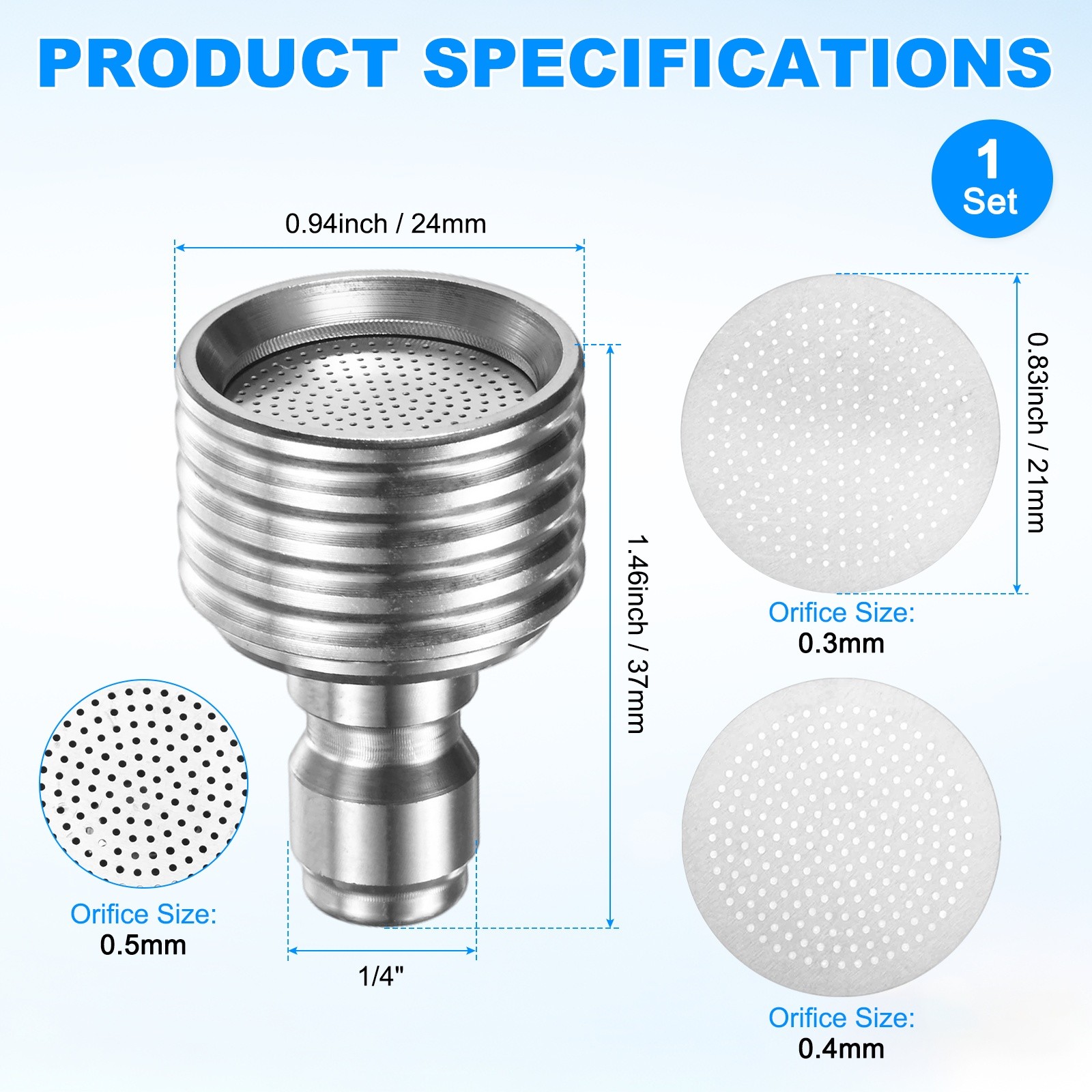 3-Pack 0.5mm Pressure Washer Nozzle Tips for Soft Wash, 0.3/0.4mm Replacement