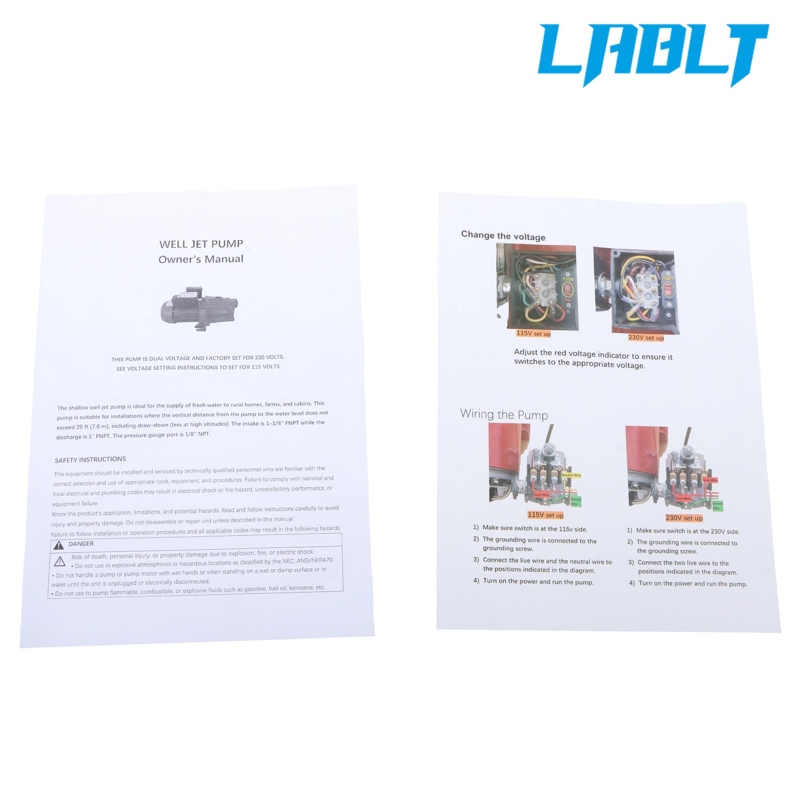 LABLT Red Shallow Well Jet Pump 3/4 HP 13 GPM Cast Iron, 115/230V Dual Voltage
