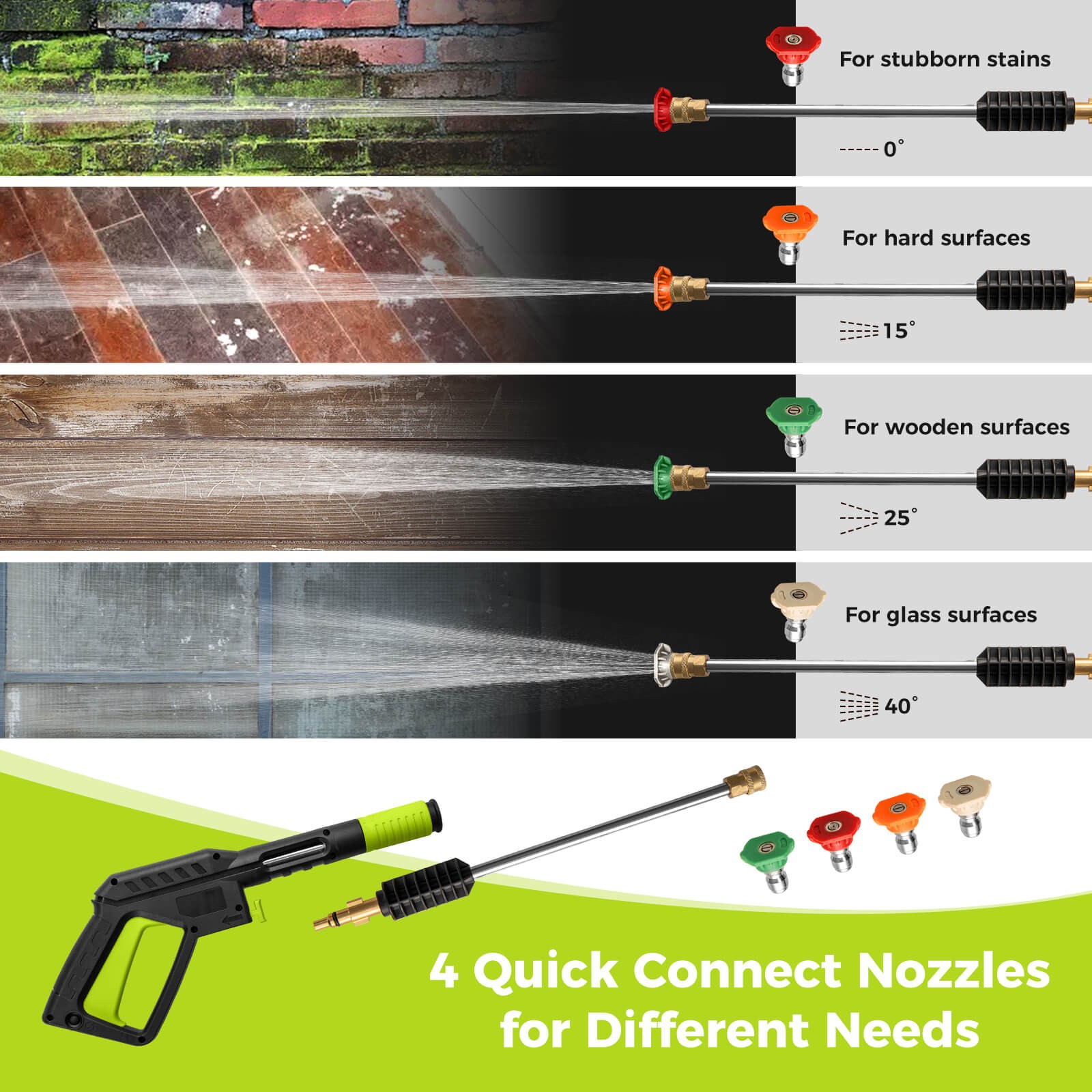 Electric Pressure Washer w/ 4 Nozzles & Soap Bottle Lockable Wheels for Cleaning