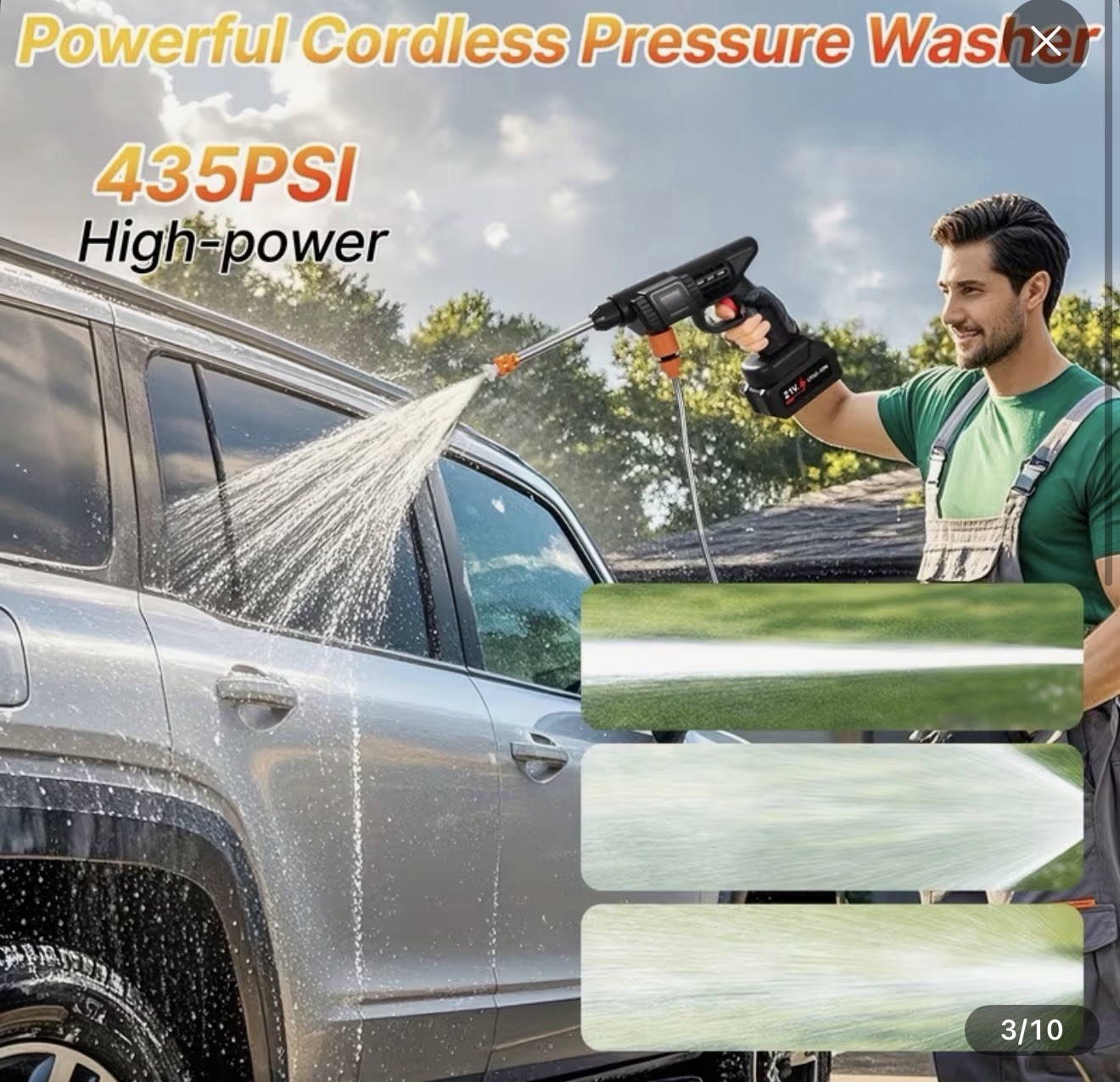 LOVEWE Cordless 21V 435 PSI Cold Water Pressure Washer w/ Battery, Case