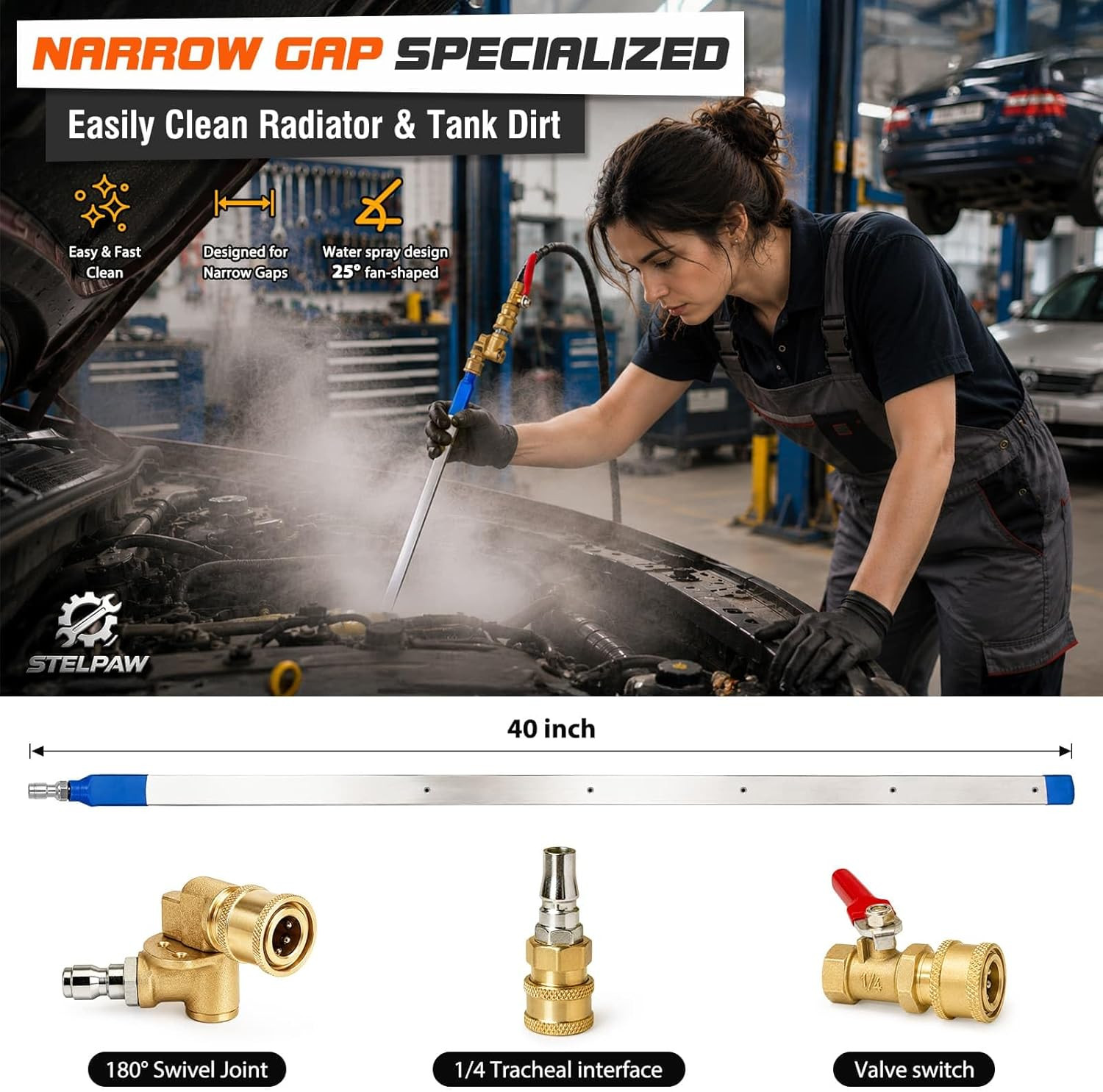 40” Radiator Cleaning Wand, Dual Purpose Radiatorflush Kit for Pressure Air Pum