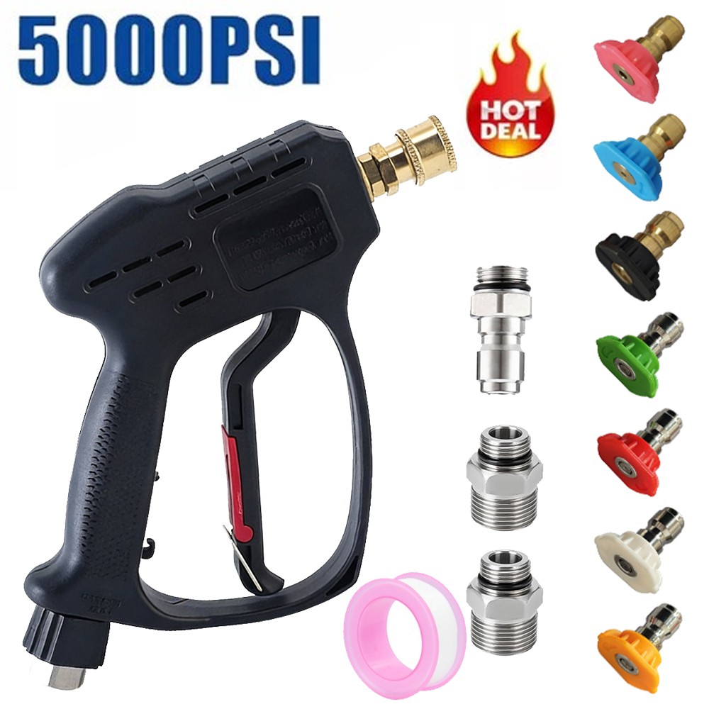 High Pressure 5000PSI Car Power Washer Gun Spray 3/8″ Swivel Plug 7 Nozzle Tips
