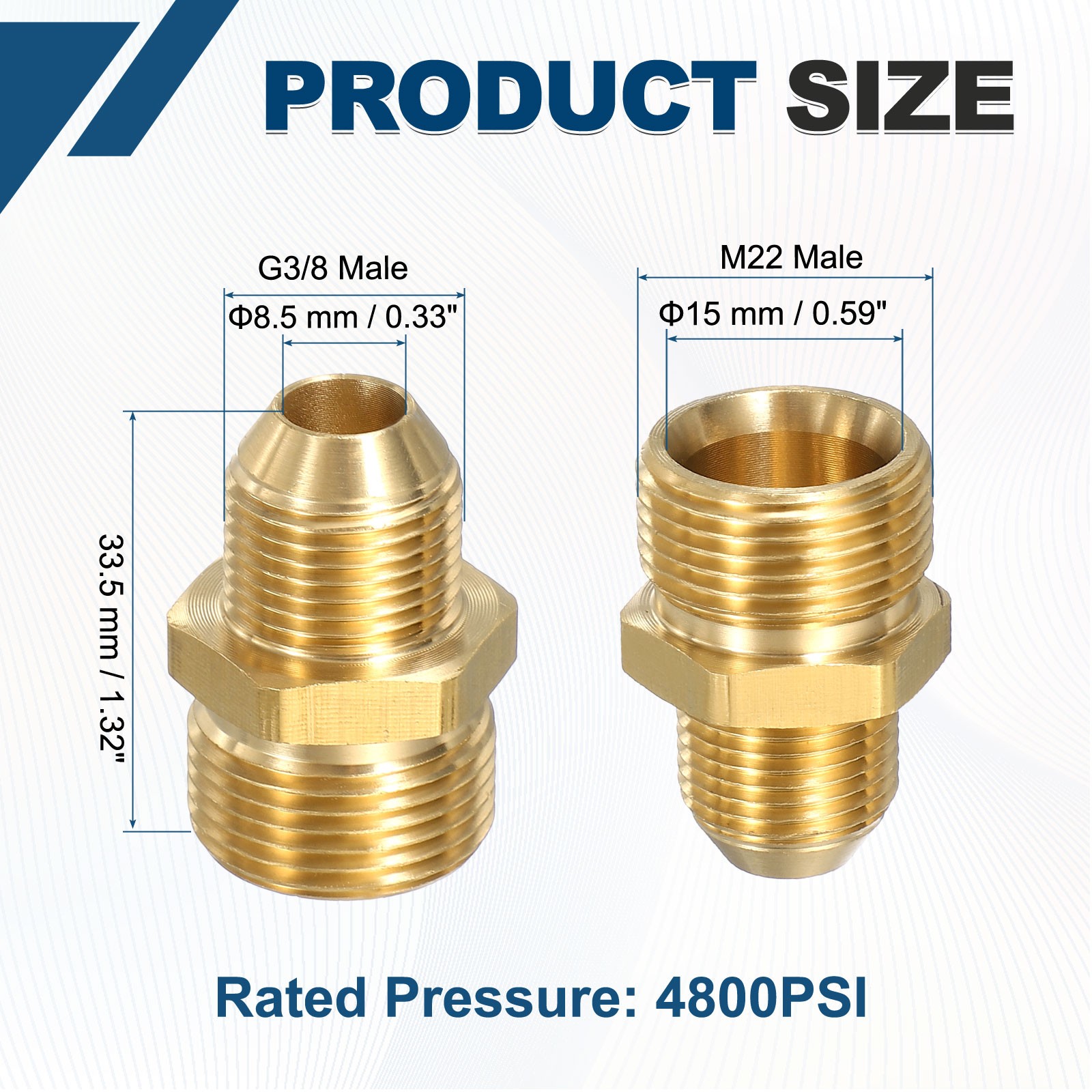 Pressure Washer Connector M22 Male to G3/8 Male Spigot 4800PSI Copper