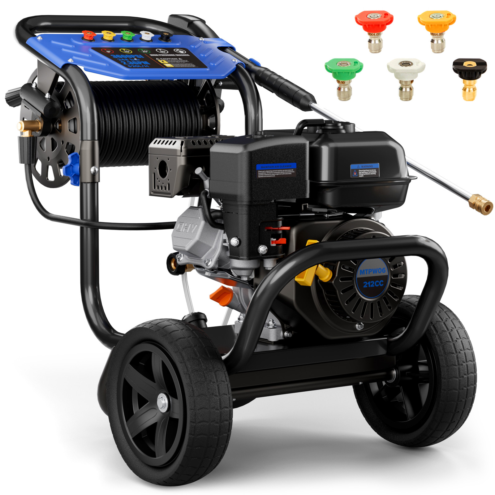 Mutaomay Gas Power Washer High Pressure 3600PSI 2.3GPM 212CC 5 Nozzles&30ft Hose