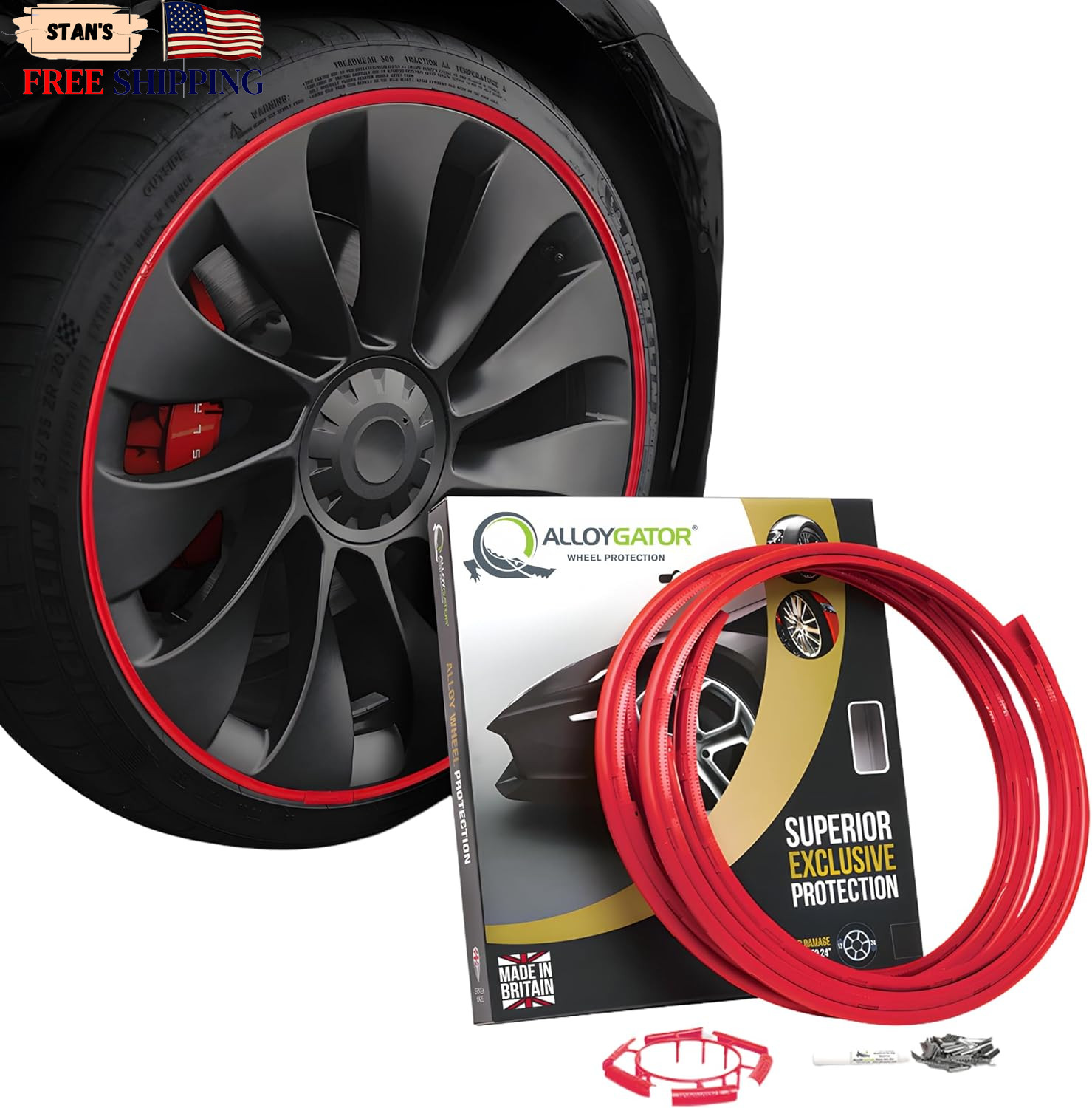 AlloyGator Red Rim Protector for Car Wheels (Fits 12-24″ Wheel Diameter) – Pack