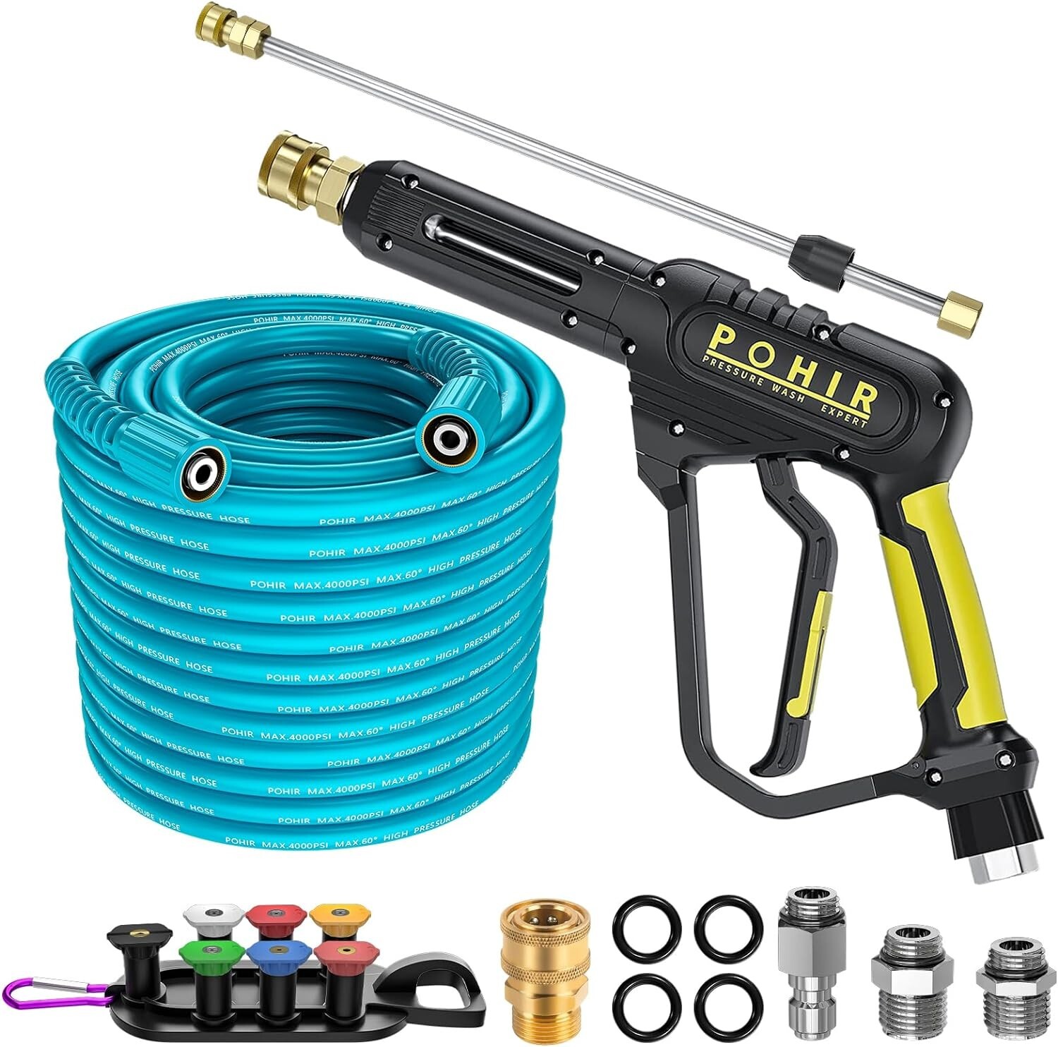 POHIR 3600 PSI Pressure Washer Gun 50FT Power Washing Hose and 15″ Wand M22