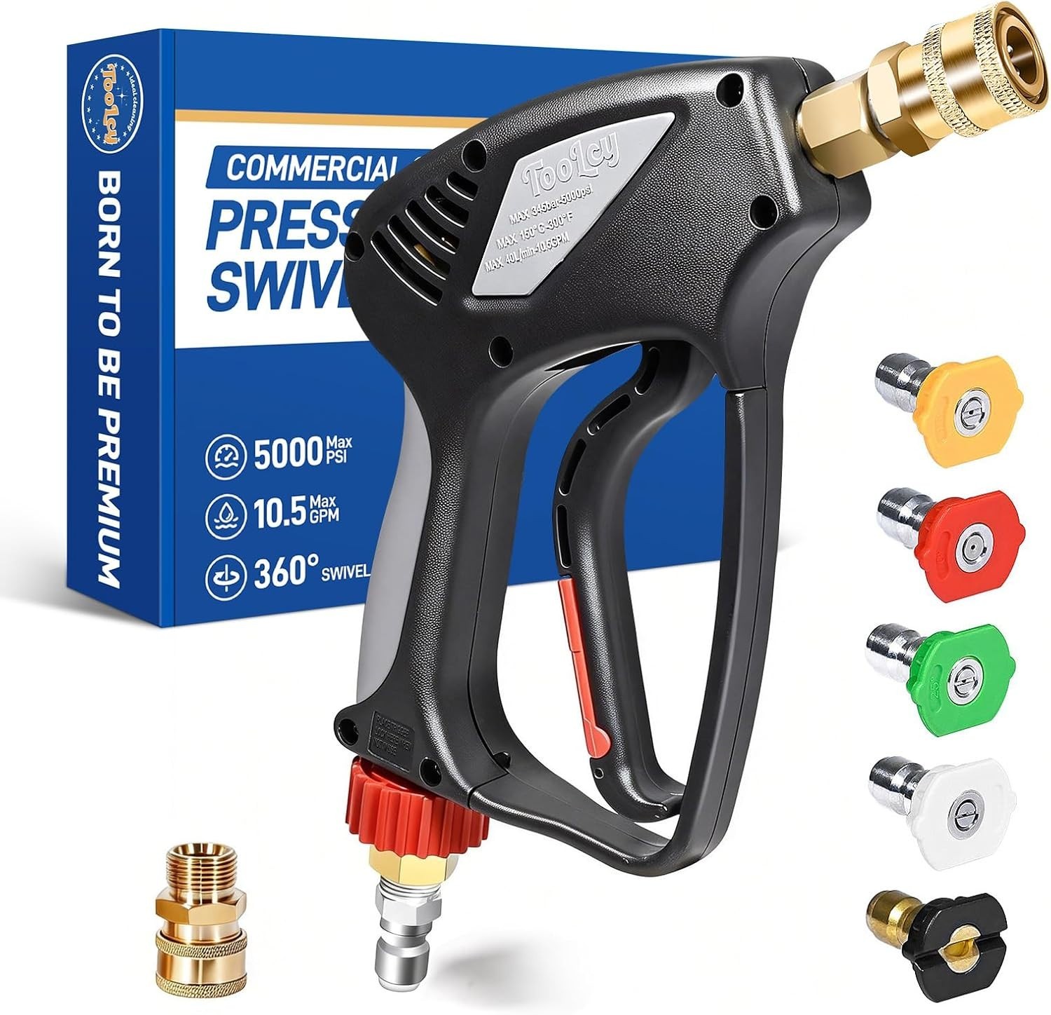 TOOLCY Pro Short Pressure Washer Gun 5000 PSI with 360° Swivel,3/8″ Quick Connec