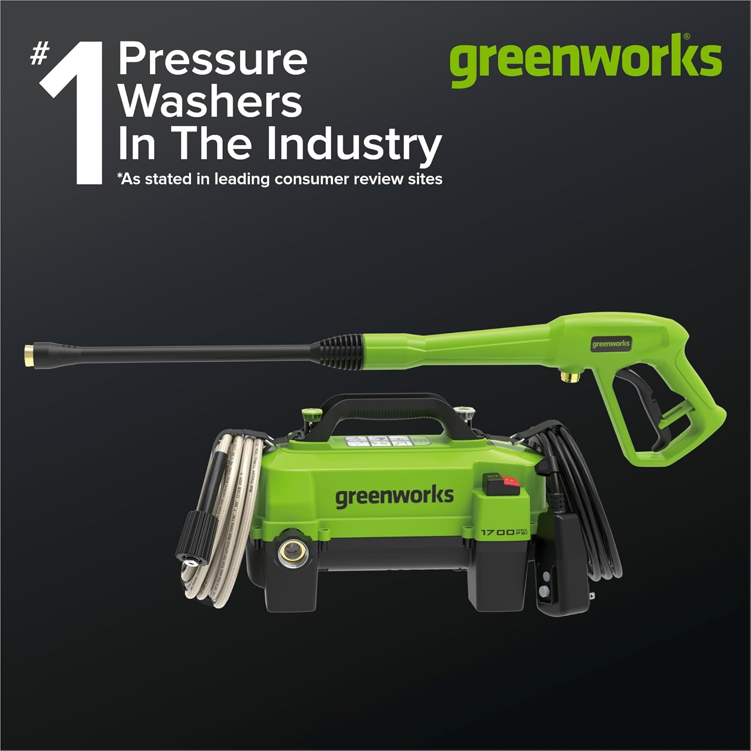 Greenworks 1700 PSI (1.2 GPM) Electric Pressure Washer (25°, 40° Nozzles) Ideal