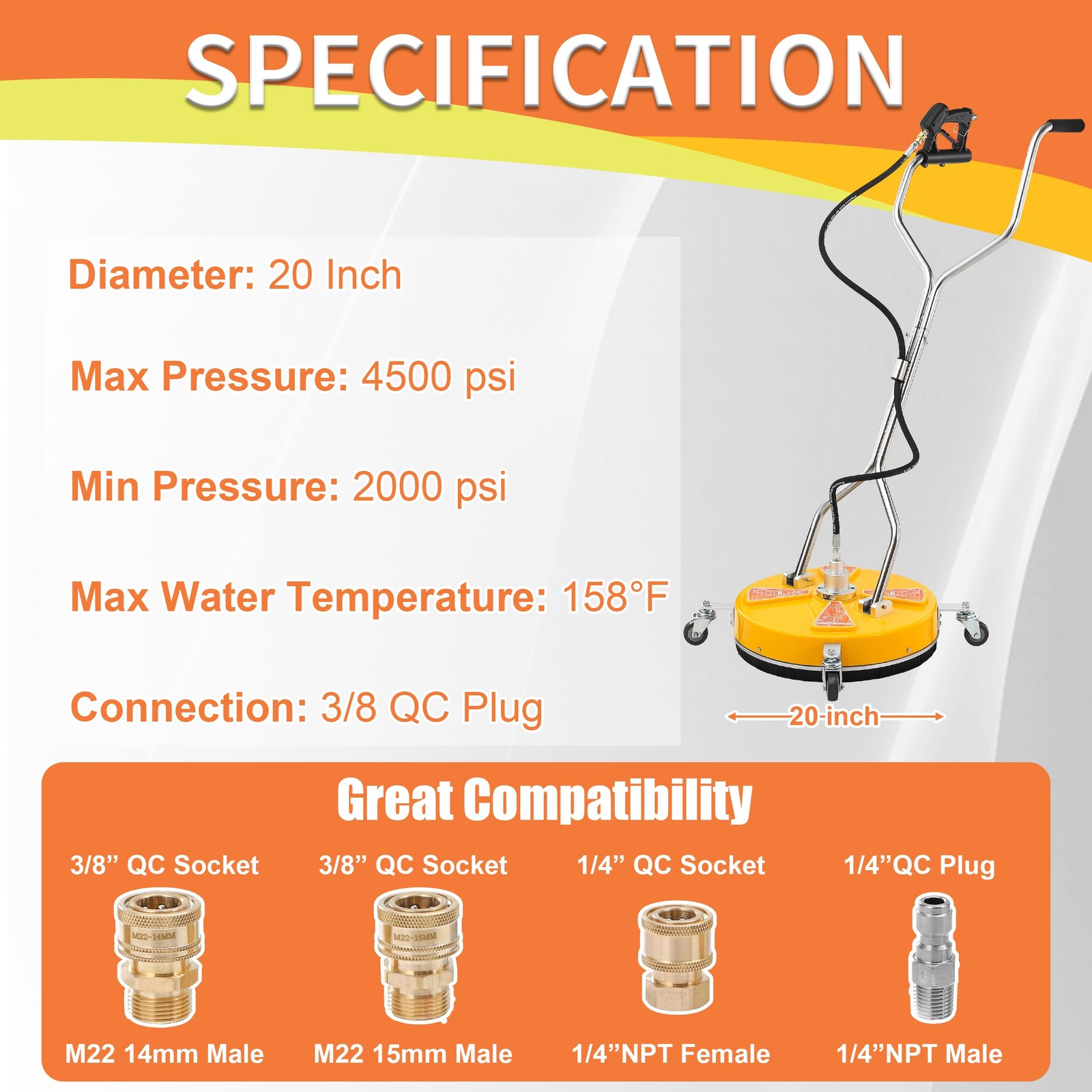 20″ Pressure Washer Surface Cleaner Dual Handle,Power Washer Surface Cleaner …