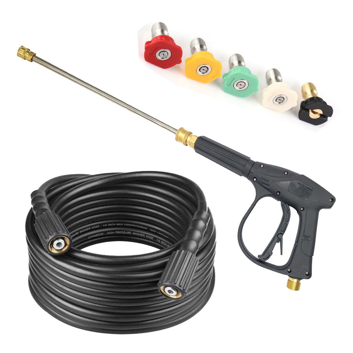 4000PSI High Pressure Power Washer Spray Gun Wand Lance Nozzle Tips Hose Kit M22