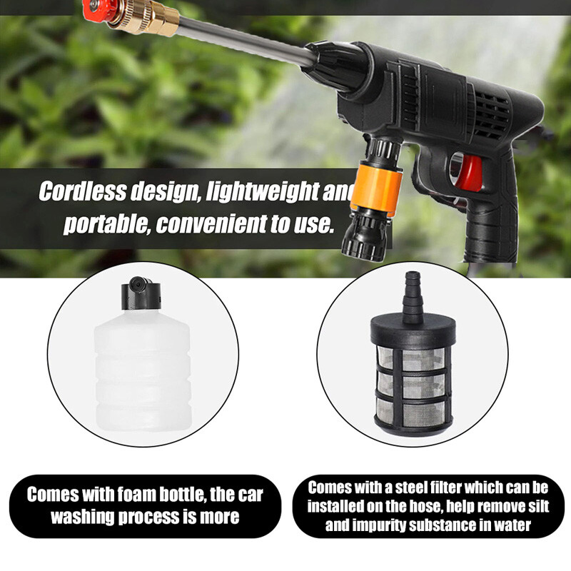 Cordless Electric High Pressure Car Washer Sprayer With Battery Cleaner Tool