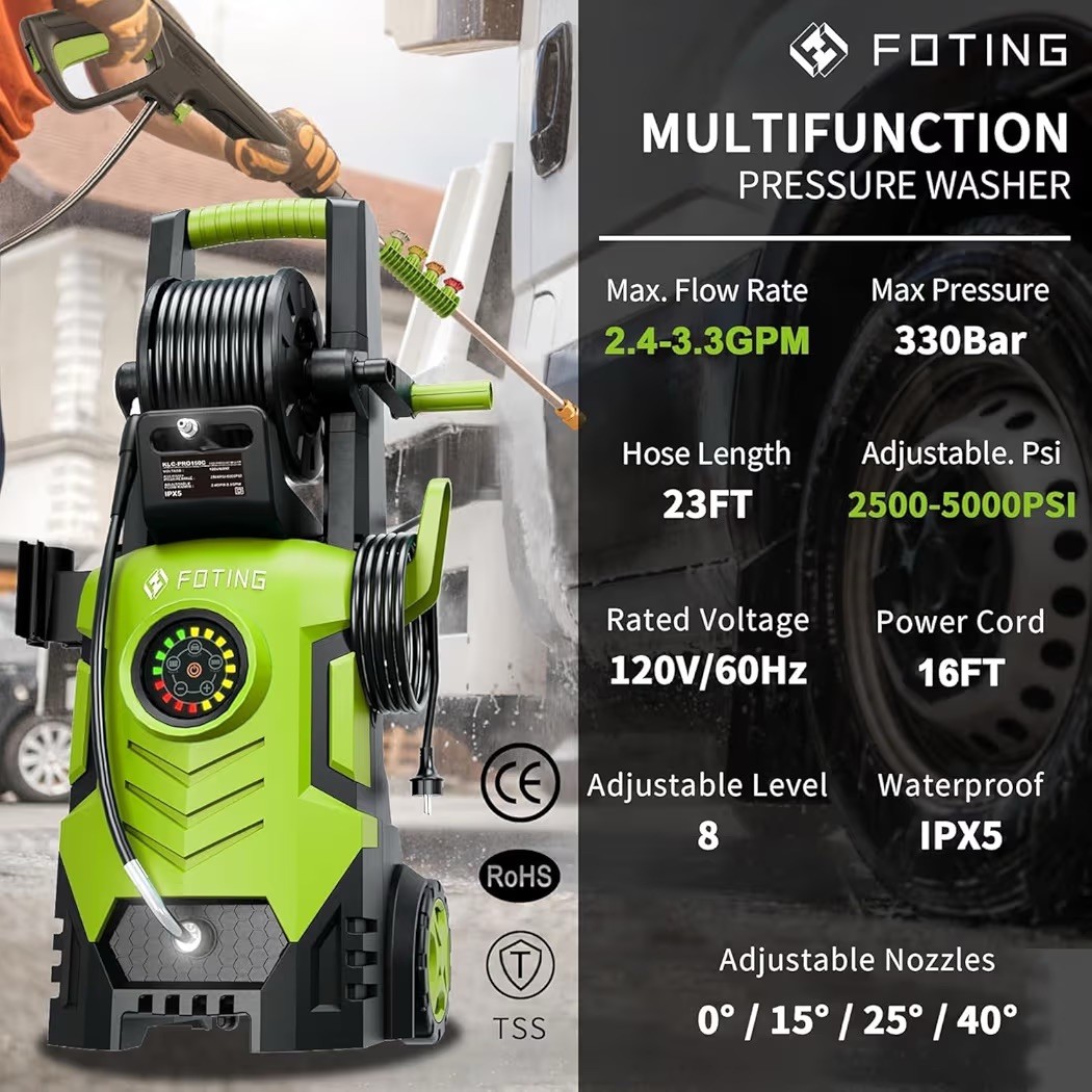 2025Upgraded Pressure Washer 5000PSI with Adjustable Touch Screen 8 Level, 34″ T