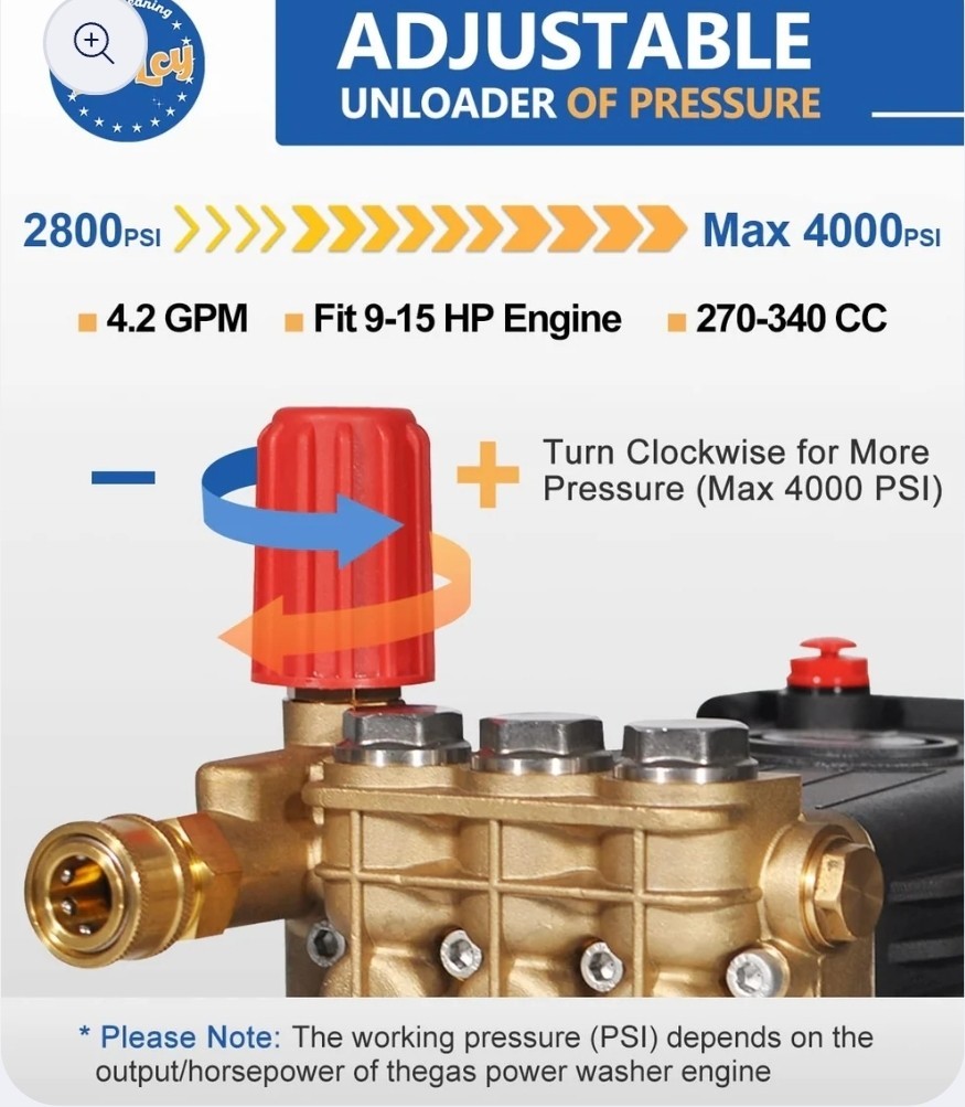 TOOLCY Pressure Washer Pump 3600-4400 PSI, 1″ Shaft Horizontal Plunger 4.2 GPM