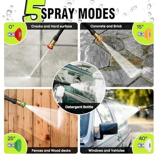 LWQ PRESSURE WASHER POWER WASHER WITH 4 QUICK CONNECT NOZZLES 1 FOAM- GREEN
