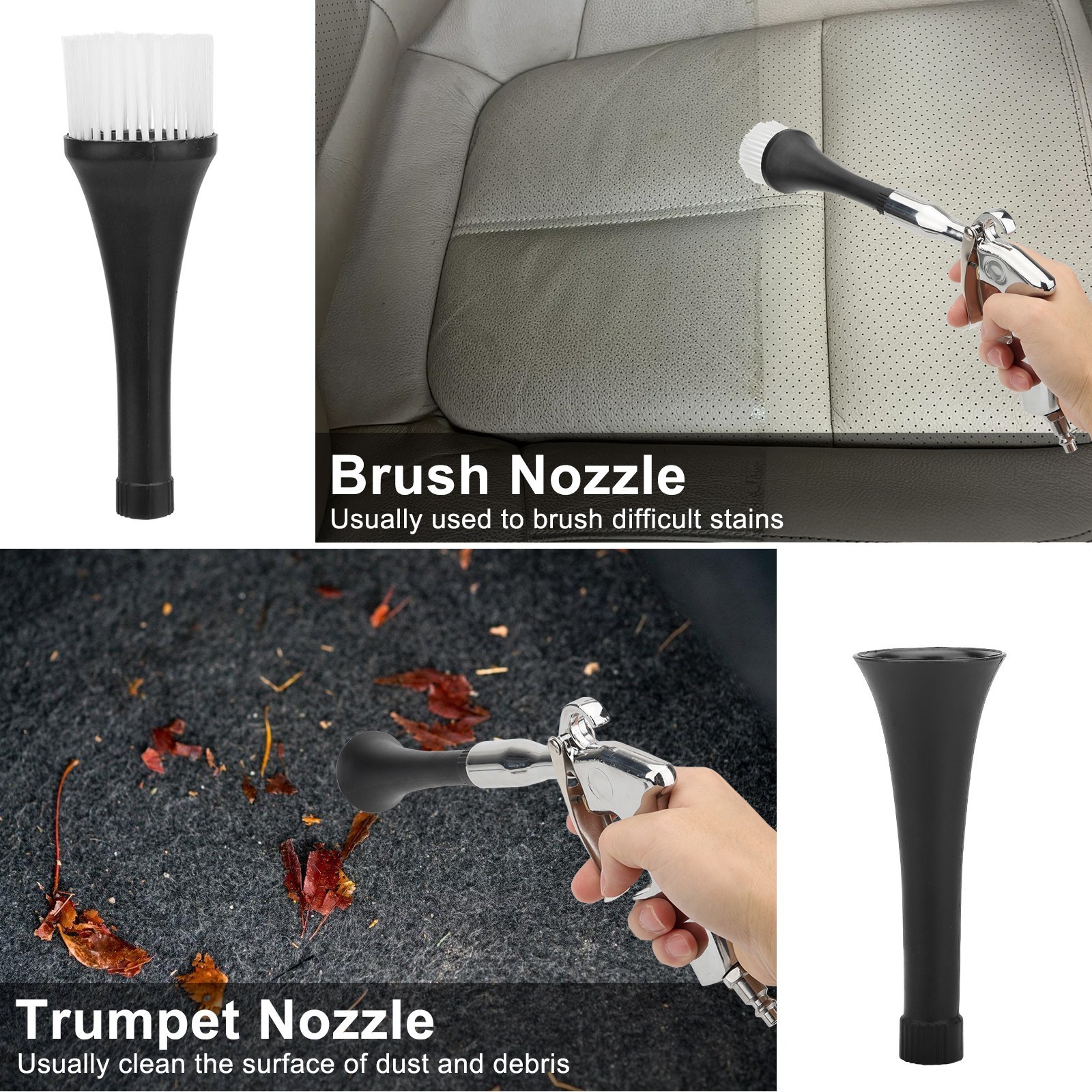 Car Dust Blower Gun Nozzle Dual Tool for Dashboard Carpet Engine Dirt Cleaning
