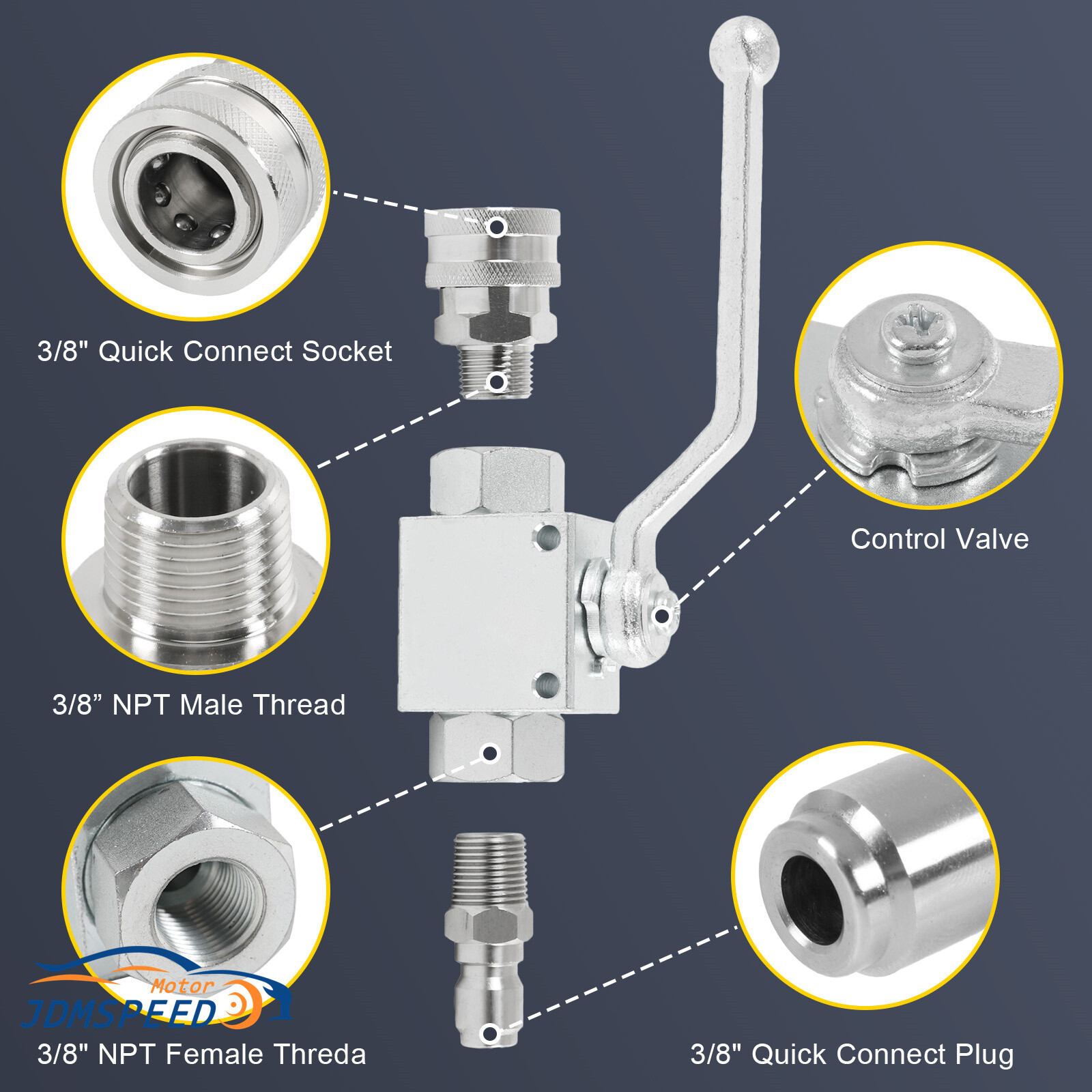 NEW Steel High Pressure Washer Ball Valve Kit 3/8 Inch Quick Connect 4500 PSI