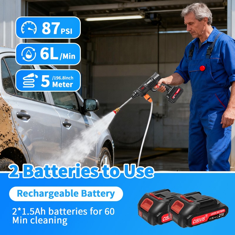 Cordless High Pressure Car Washing Gun Pressure Washer Gun with 2 Nozzle CISIVIS