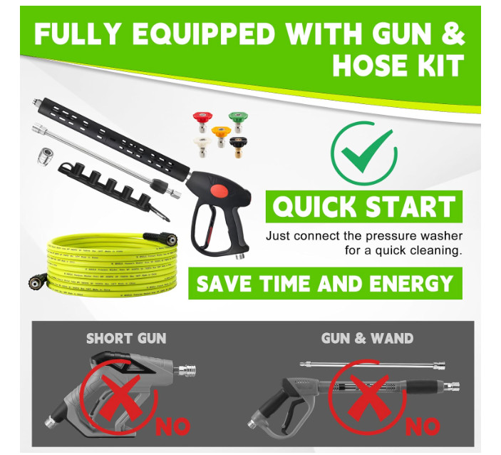 M MINGLE Pressure Washer Hose and Gun Kit, 50 FT Power Washer Hose with 5 Tips