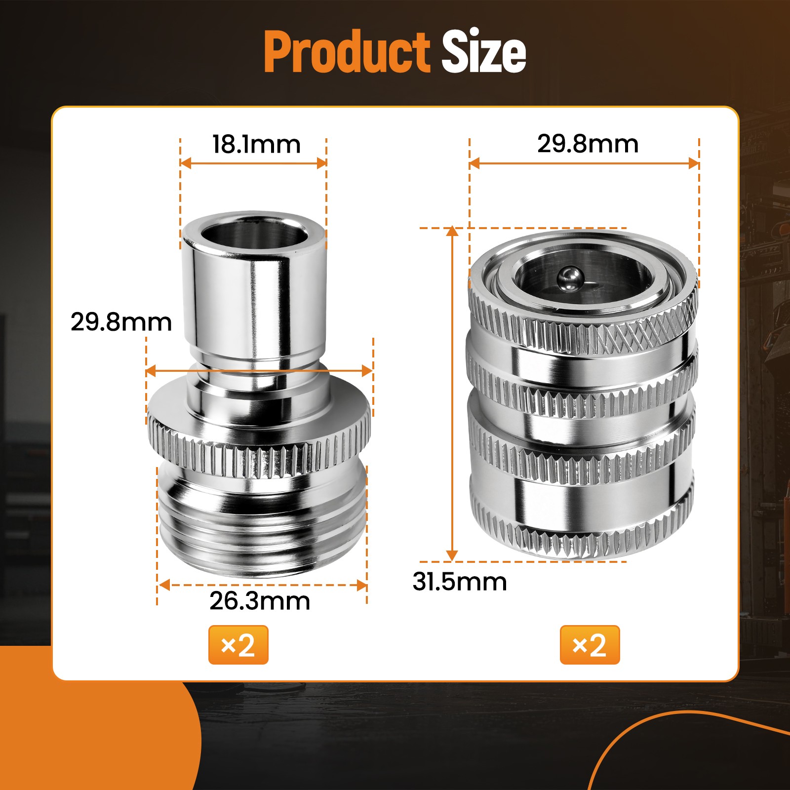 Pressure Washer Garden Hose Quick Connect Adapter 3/4″ Stainless Steel 4Pcs