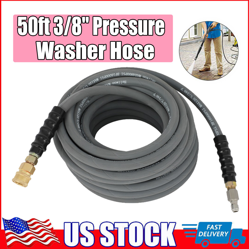50ft 3/8″ Pressure Washer Hose 4000 PSI Non-Marking Gray With Couplers Brand New