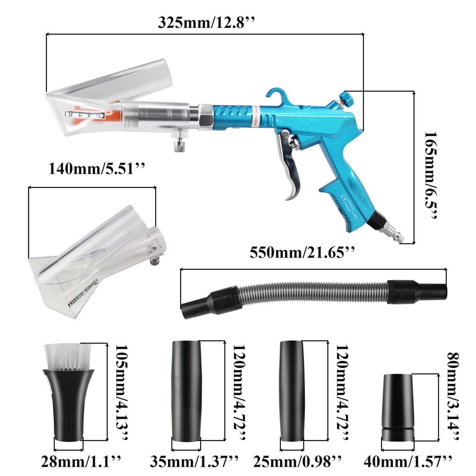 2-in-1 Car Detailing Air Blow Gun & Vacuum with Adjustable Nozzle for Cleaning