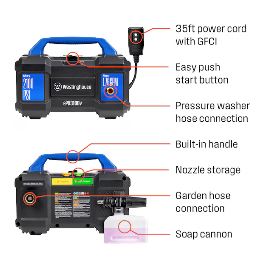 Westinghouse ePX3100v Compact, Box Style With Turbo Nozzle Max 2100-PSI 1.76-GPM