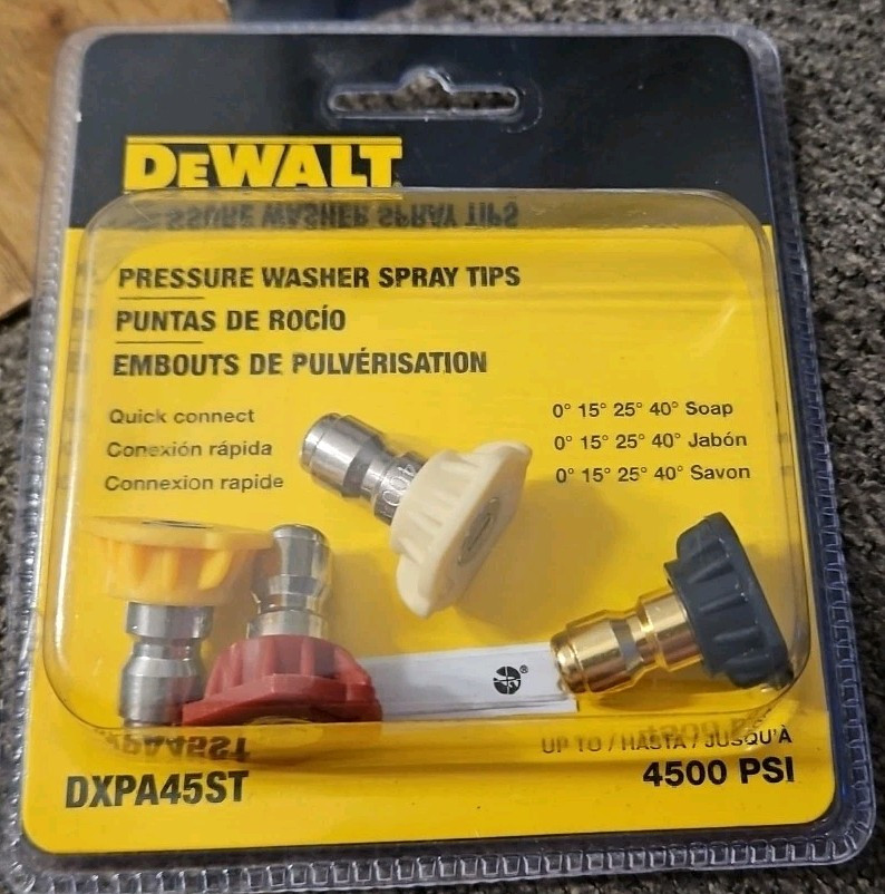 4 PC DeWALT DXPA45ST 4500 PSI Quick Connect Open Box No Green Tip. 4 Tips New