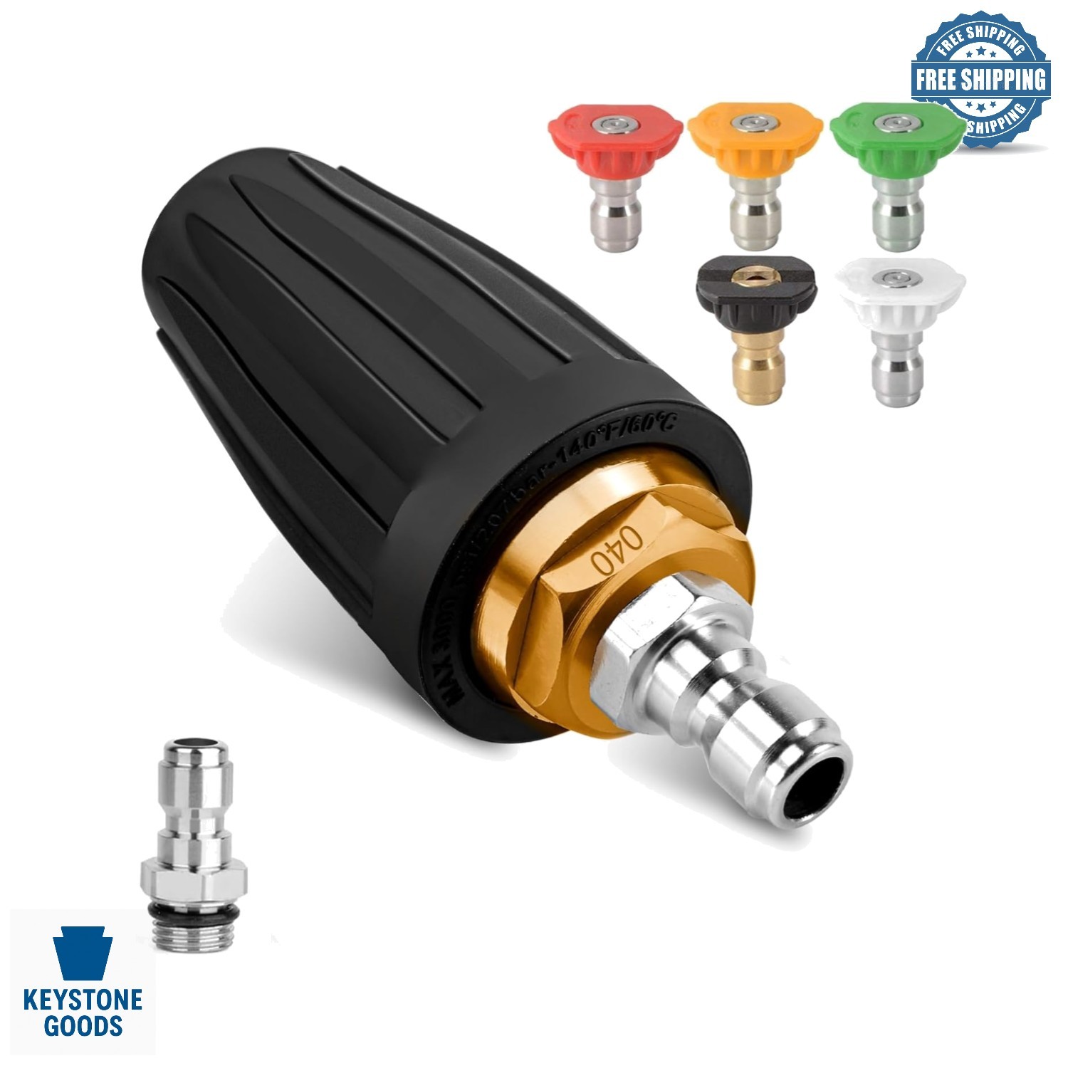 4000 PSI Pressure Washer Turbo Nozzle Kit with 5 Tips & 360° Rotation