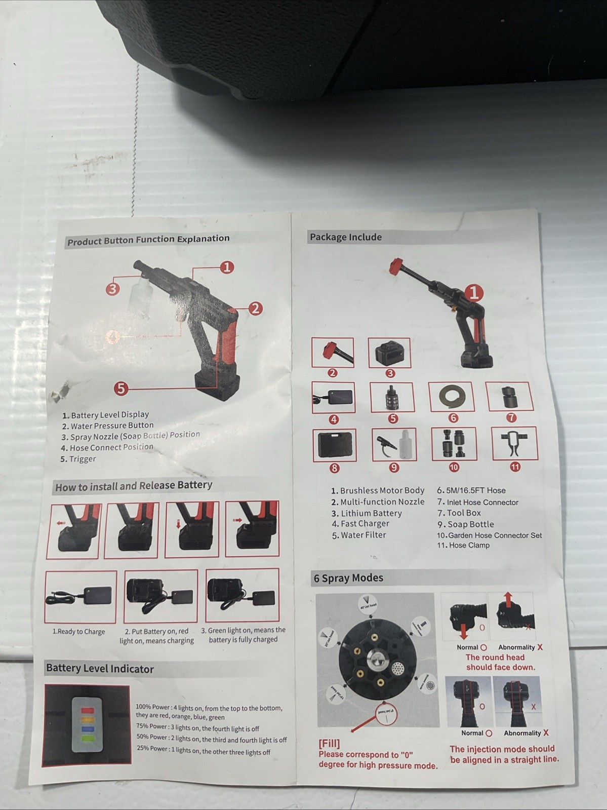 6 In 1 Cordless Electric Washer 1060 PSI Pressure Washer With Battery