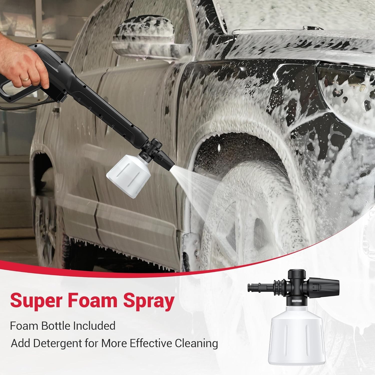 Electric Pressure Washer 1500W 2.5 GPM Foam Cannon 4 Nozzles Portable for Cars
